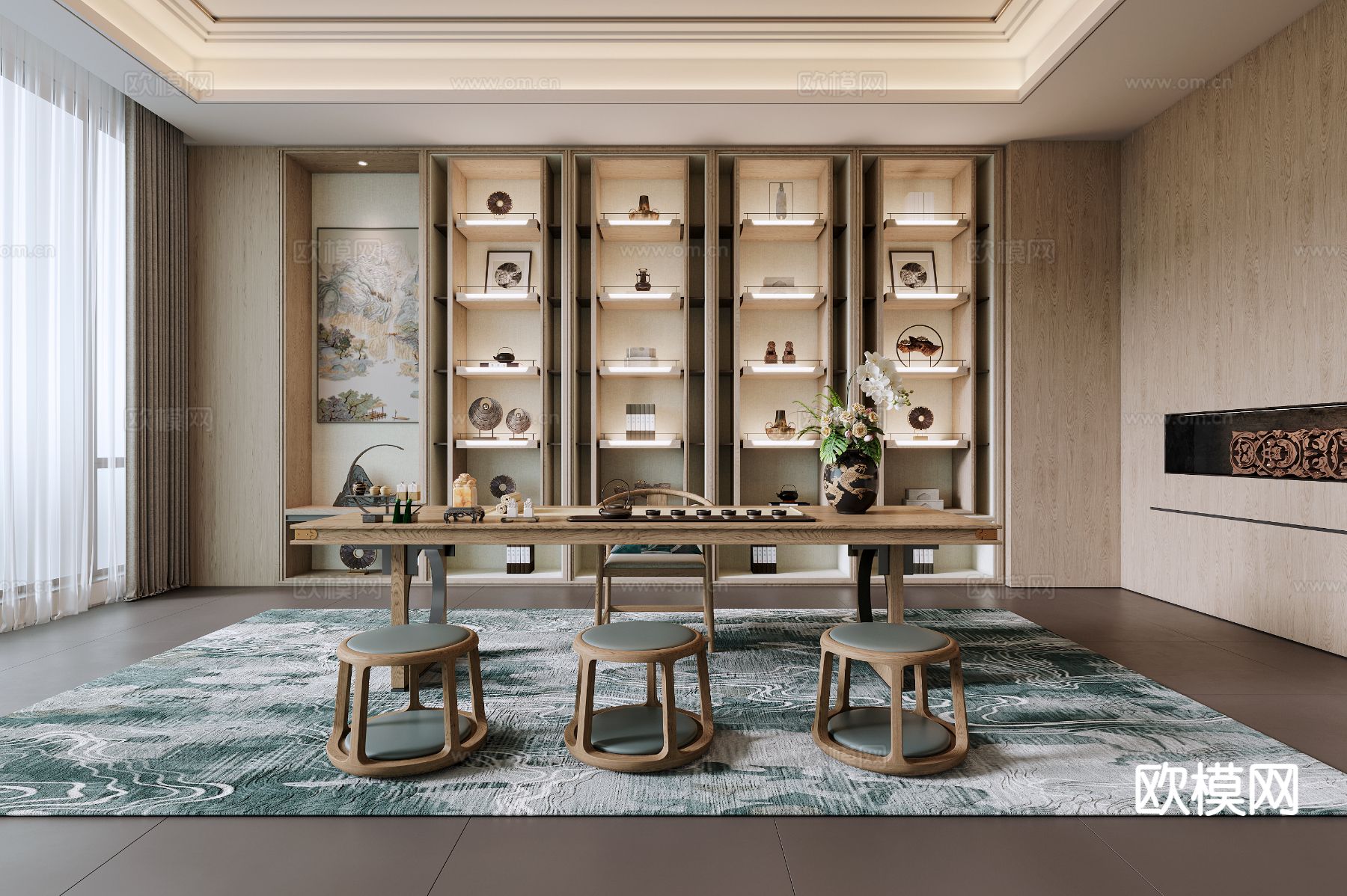 新中式茶室3d模型下载