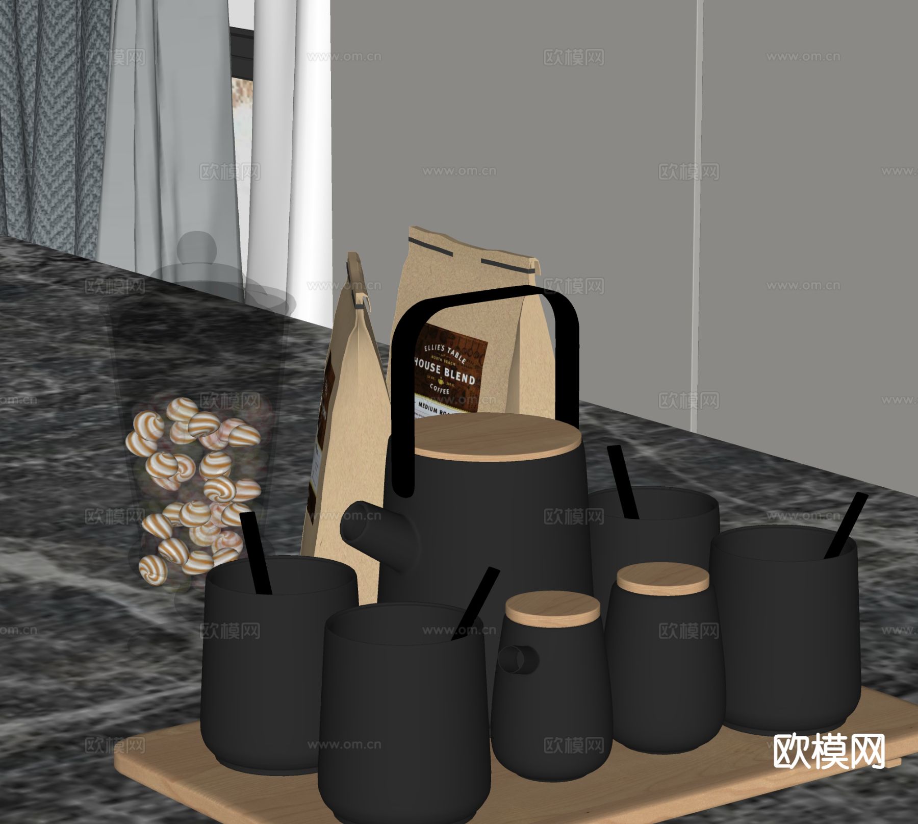 现代餐具 水杯 杯子 茶杯su模型下载（渲染图1）