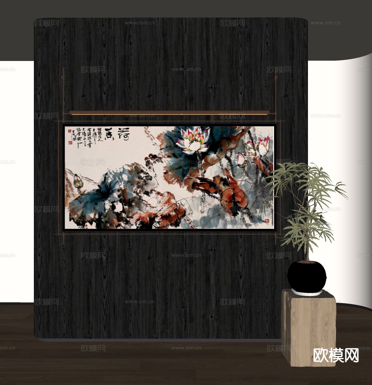 中式水墨画 字画 装饰画su模型下载（渲染图1）