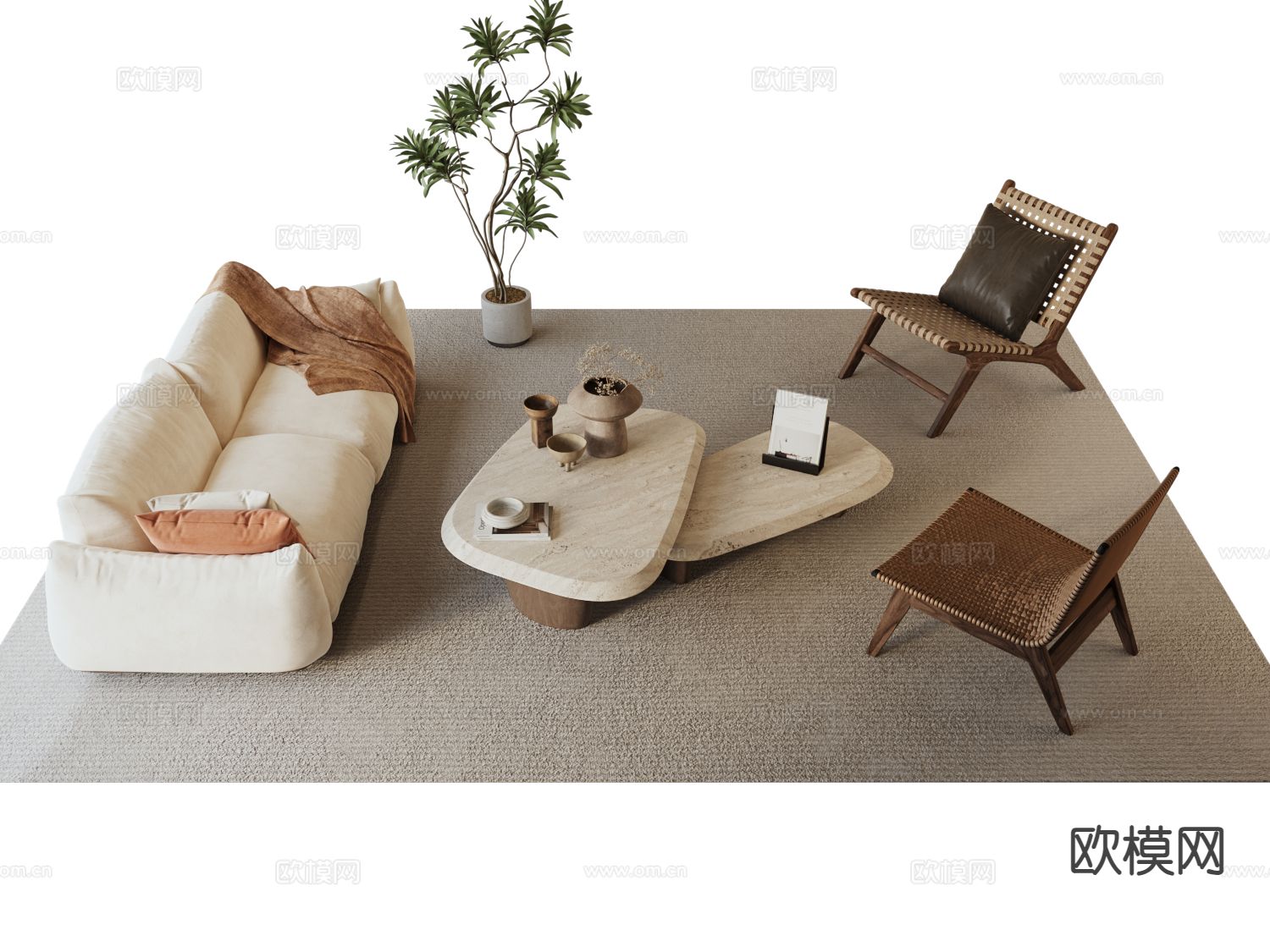 中古风组合沙发su模型下载（渲染图2）