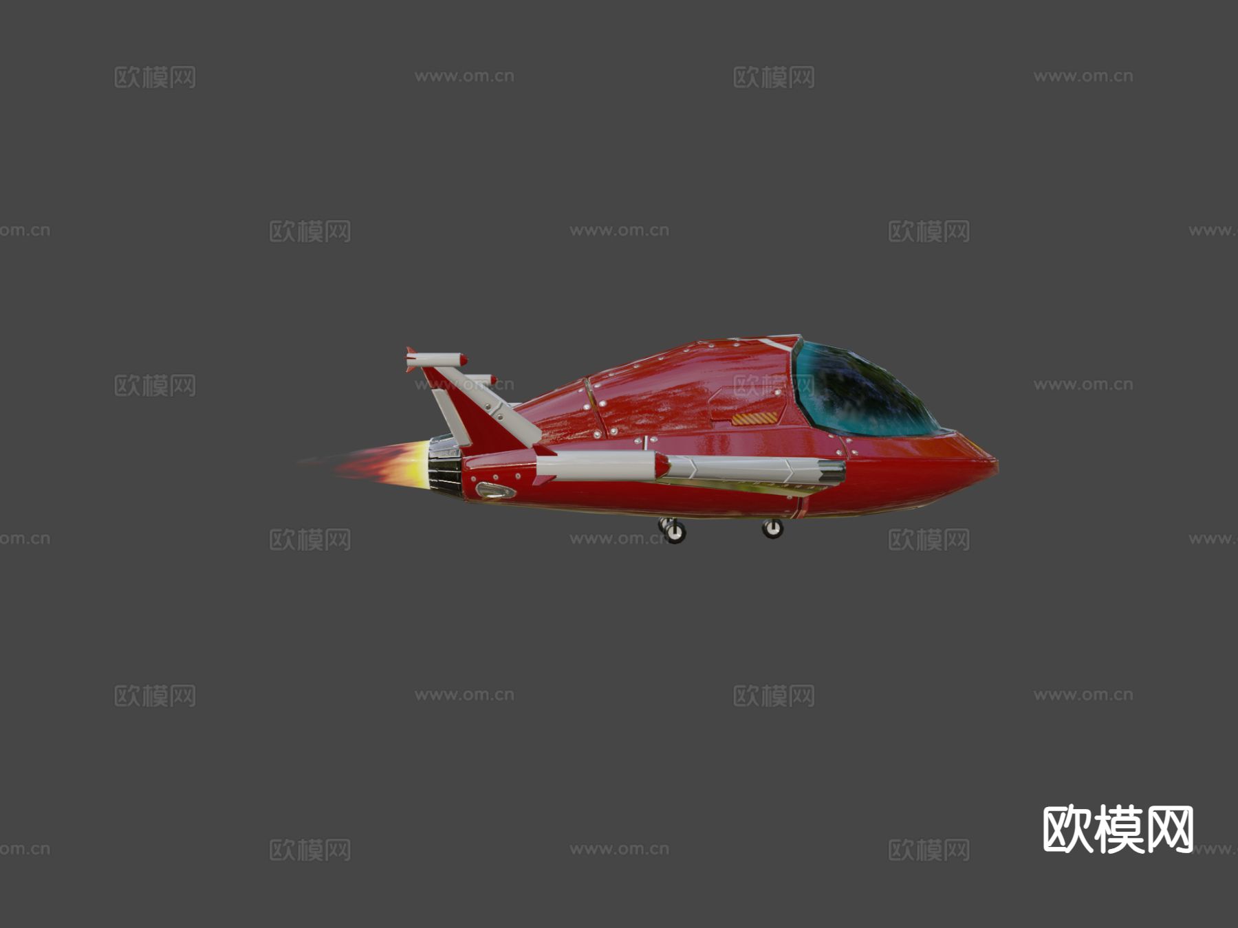 卡通太空飞船红色su模型下载（渲染图6）