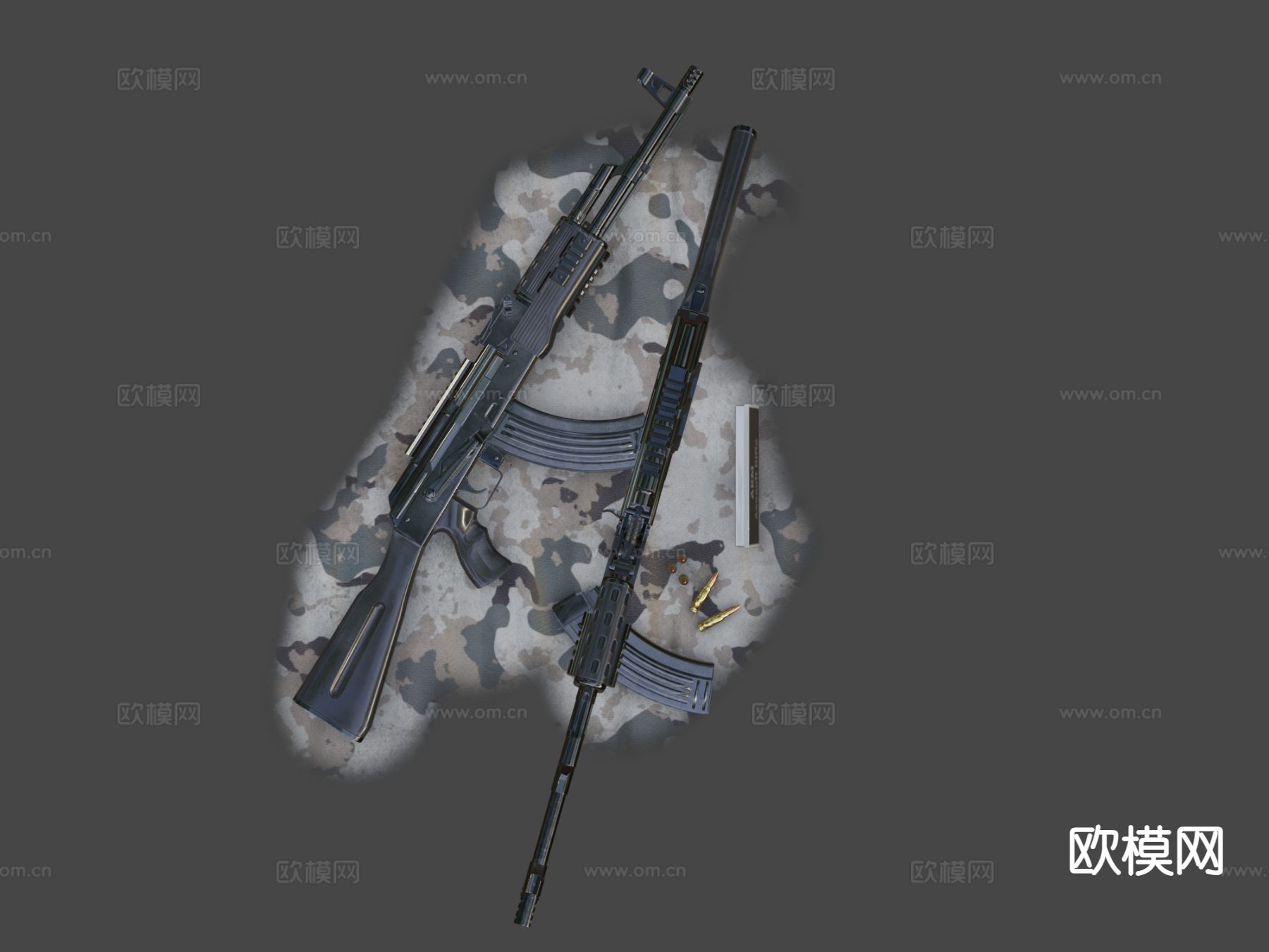 AKM 改装突击步枪 枪支 枪械su模型下载（渲染图7）