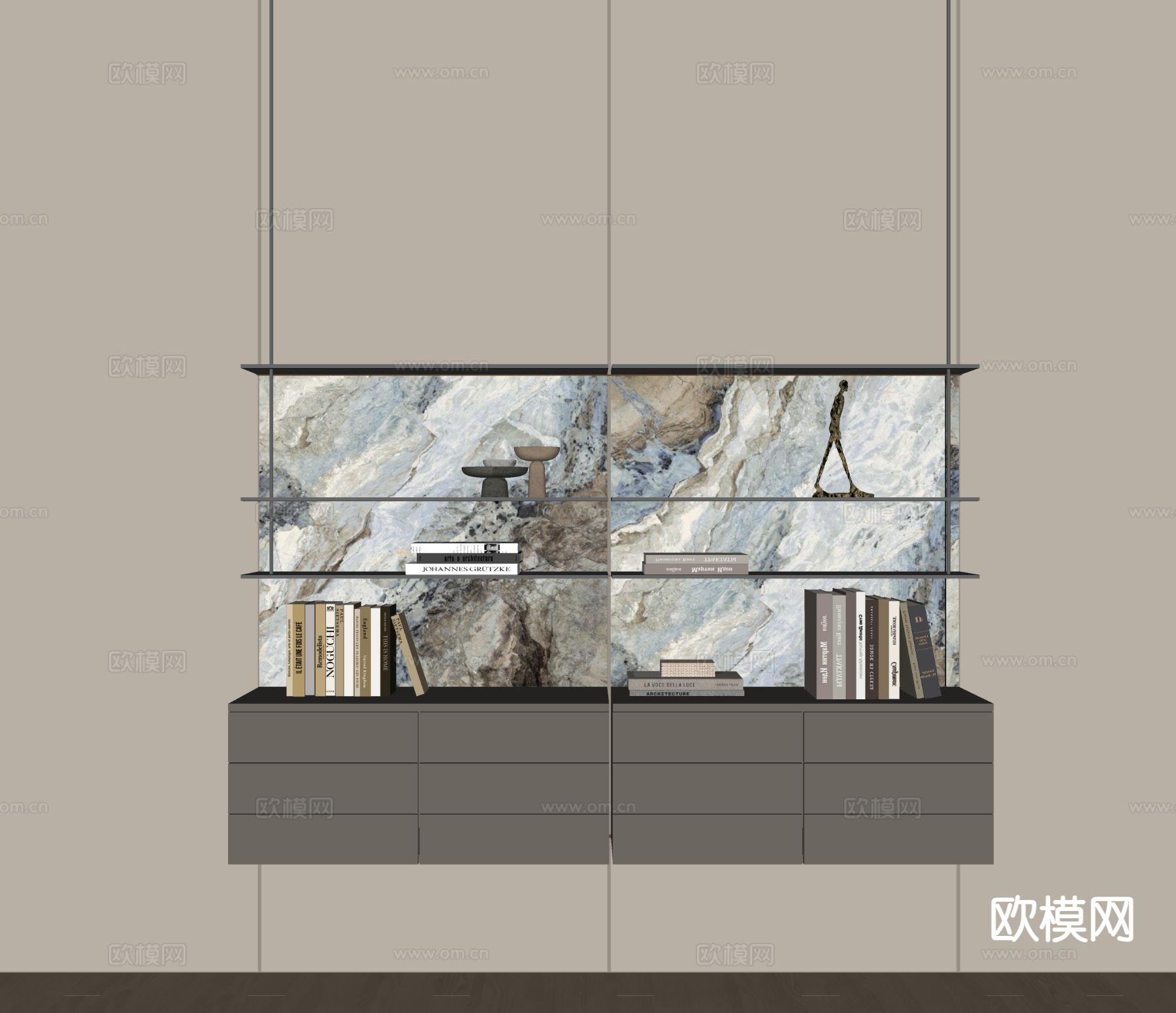 现代吊柜 壁挂书架 展示架su模型下载（渲染图1）
