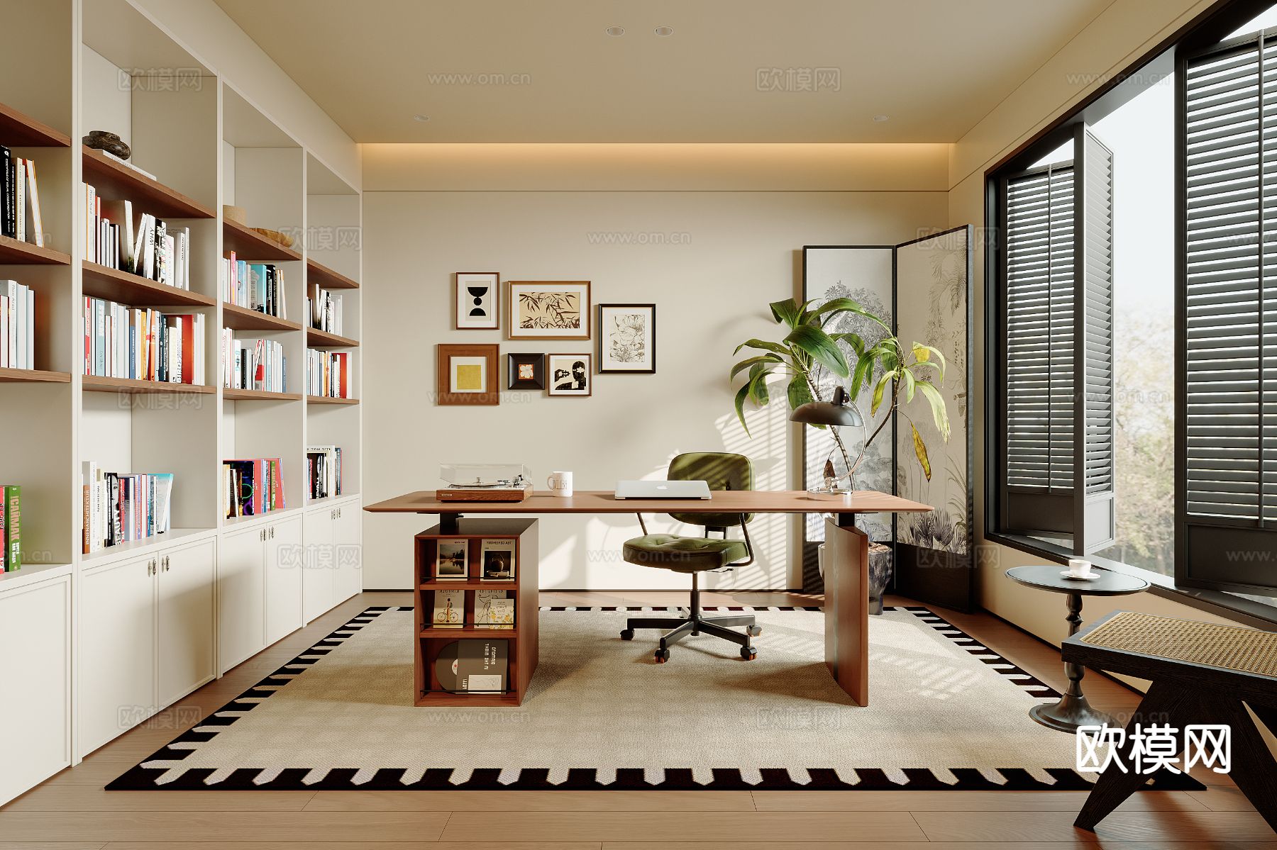 中古风书房3d模型下载（渲染图1）