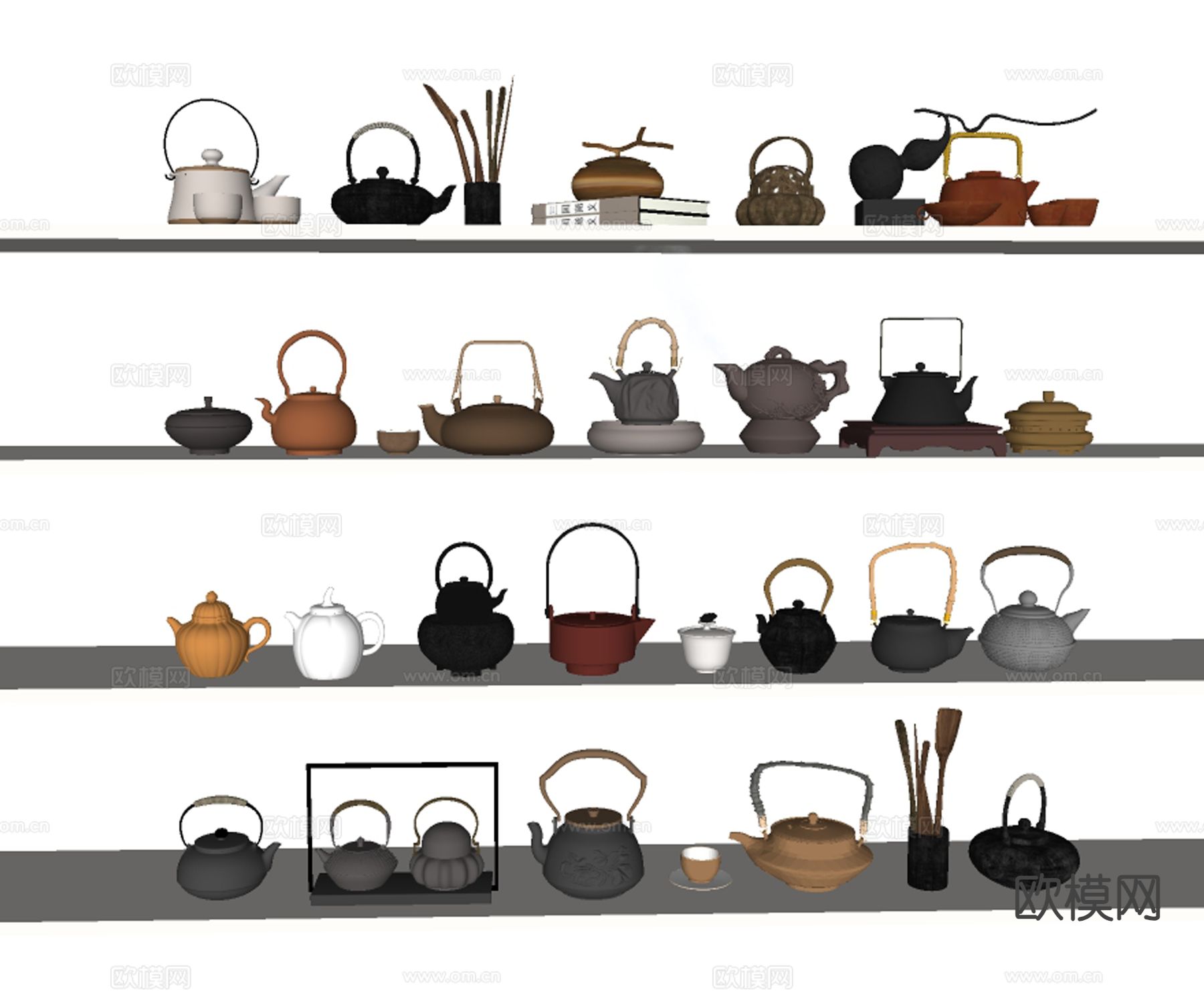 新中式茶具 茶壶 茶杯 茶盘su模型下载（渲染图1）