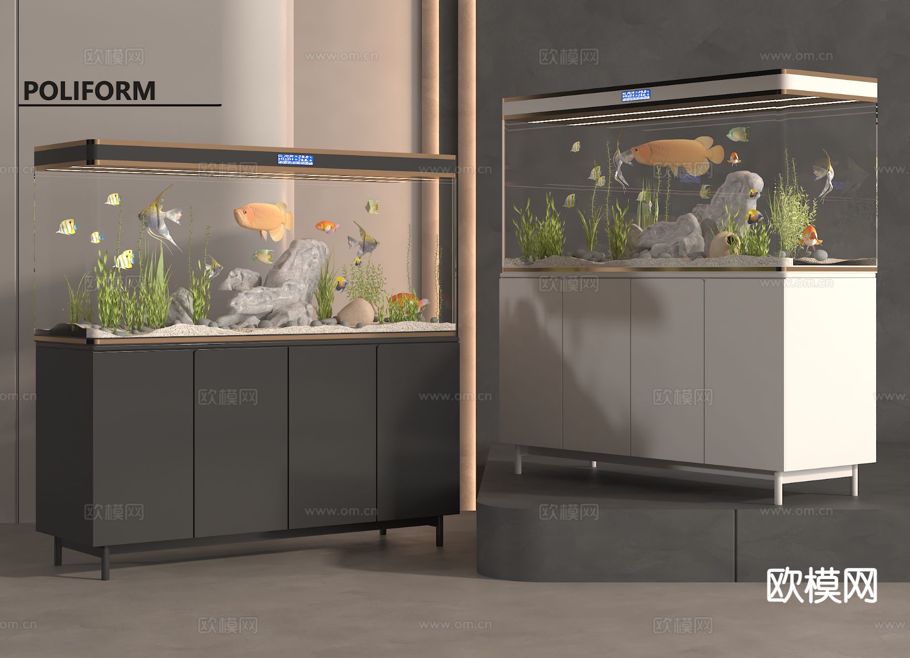 现代鱼缸su模型下载（渲染图2）