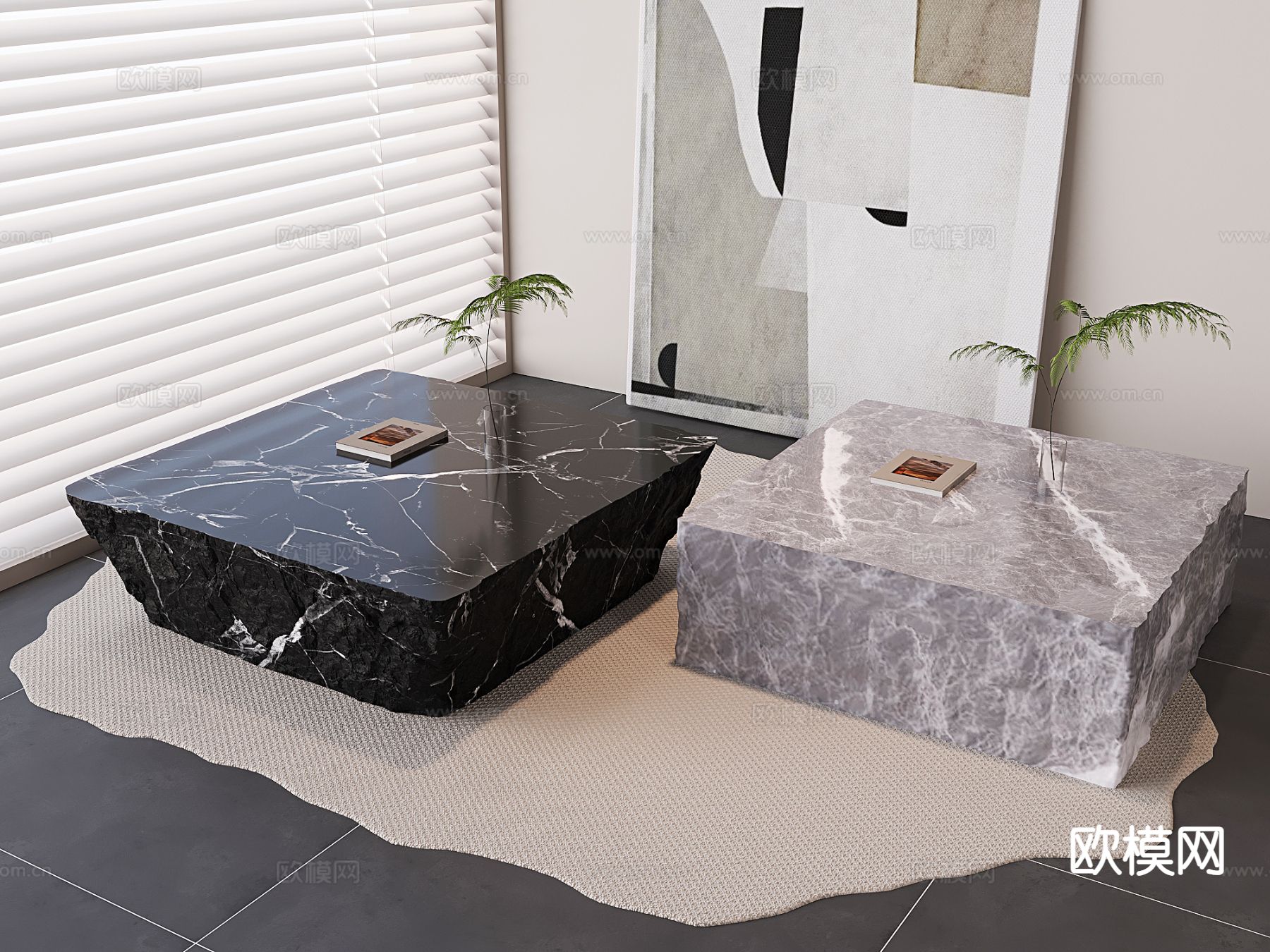 轻奢茶几 大理石茶几su模型下载（渲染图2）