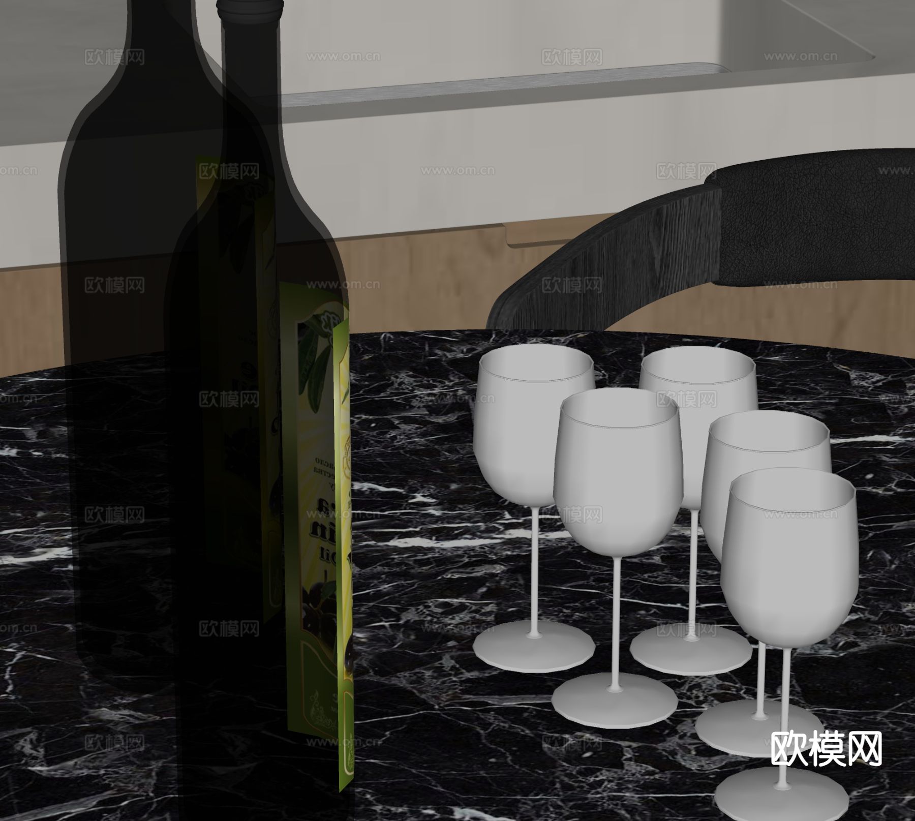 酒水 高脚杯 酒瓶su模型下载（渲染图1）