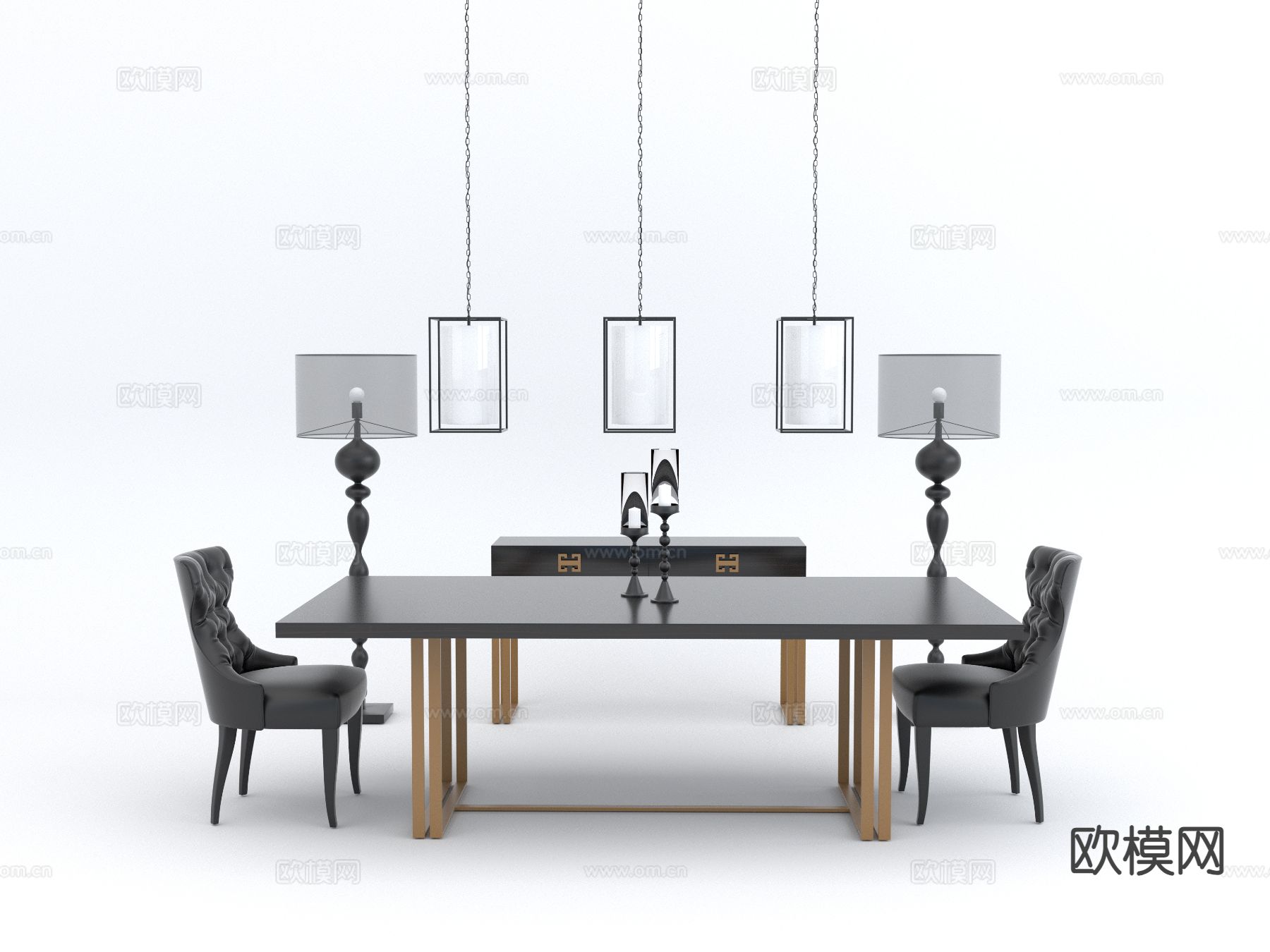 简欧餐桌椅 条形餐桌su模型下载（渲染图2）