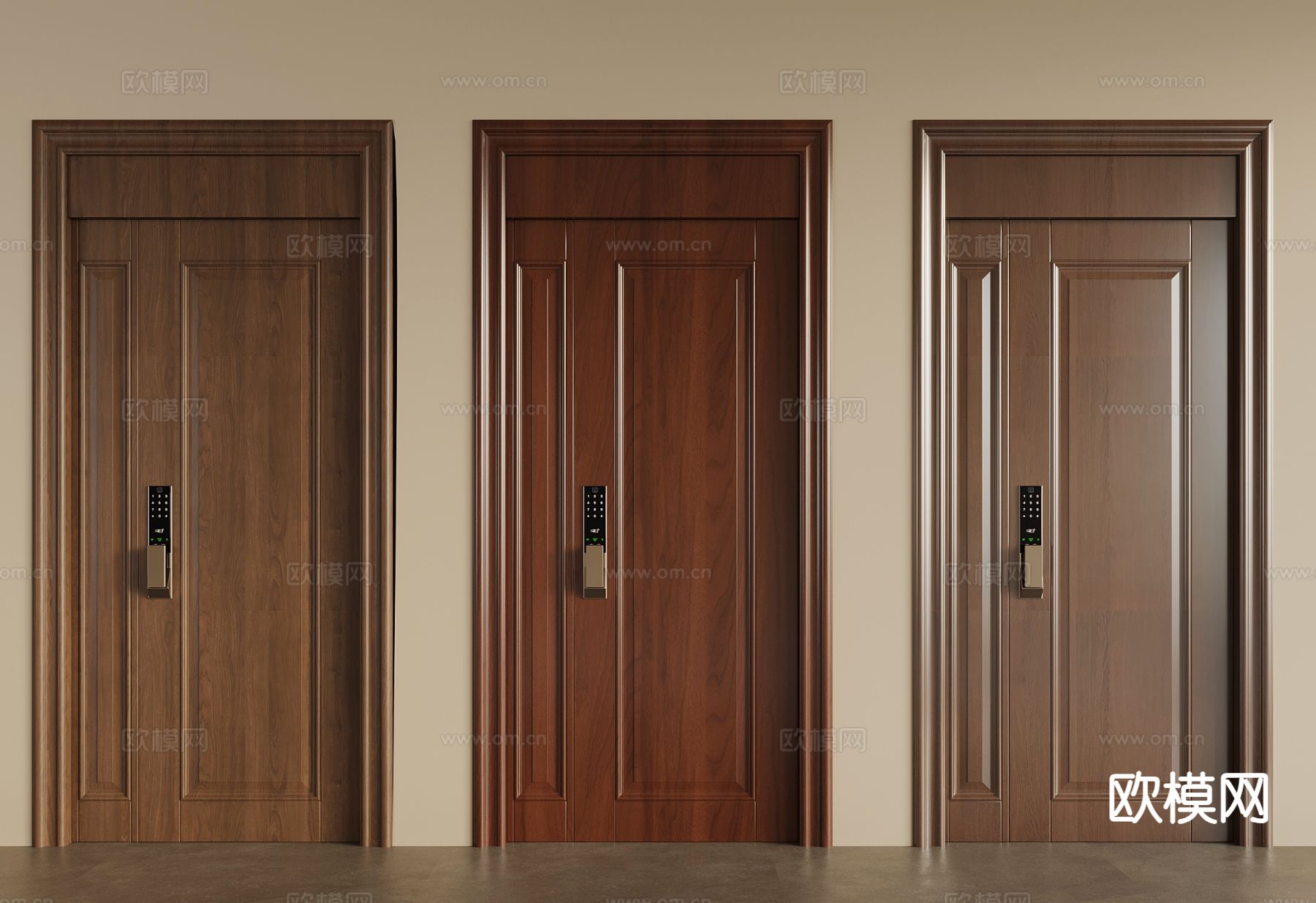 中古风入户门 单开门 智能锁 通顶门3d模型下载