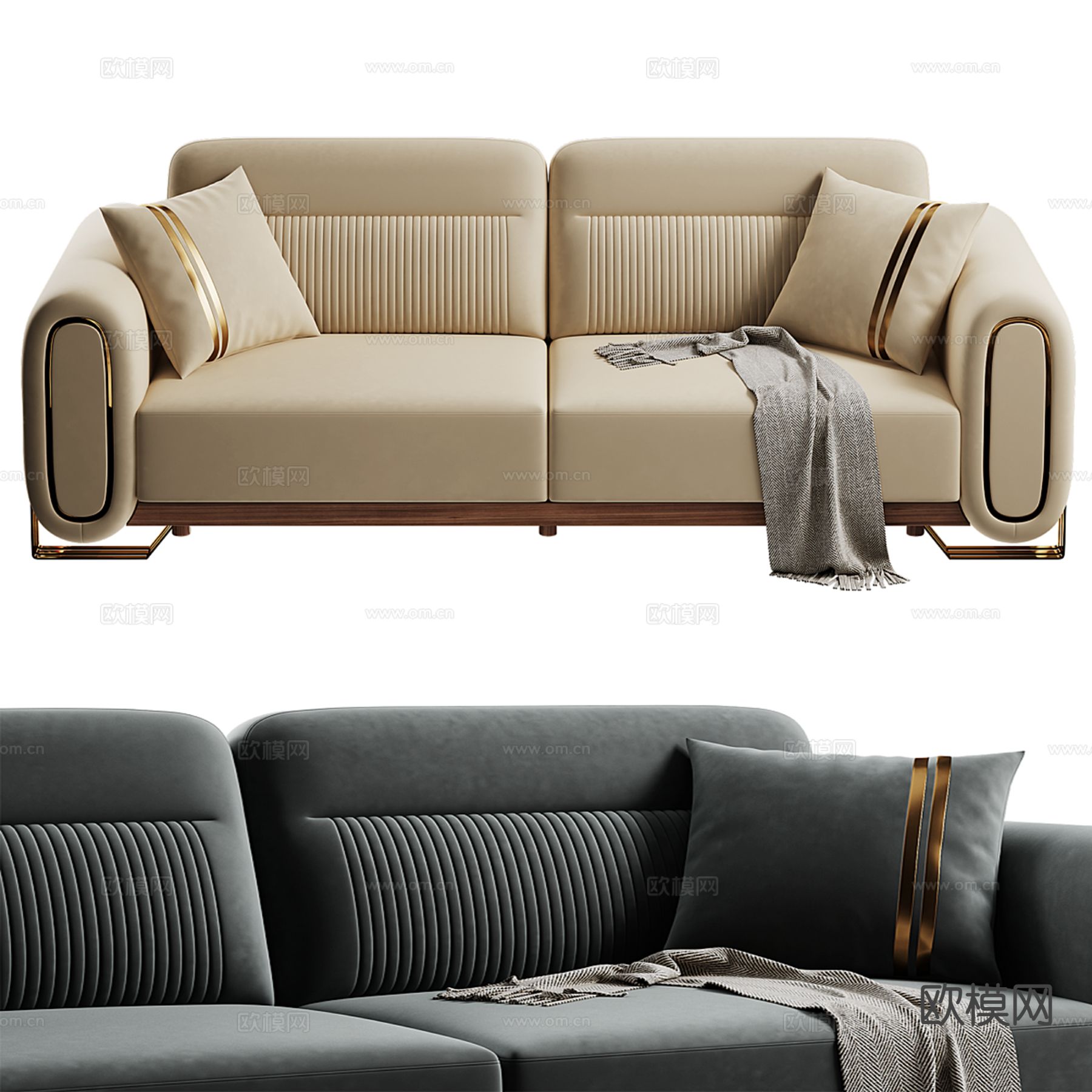 轻奢沙发 双人沙发su模型下载（渲染图2）