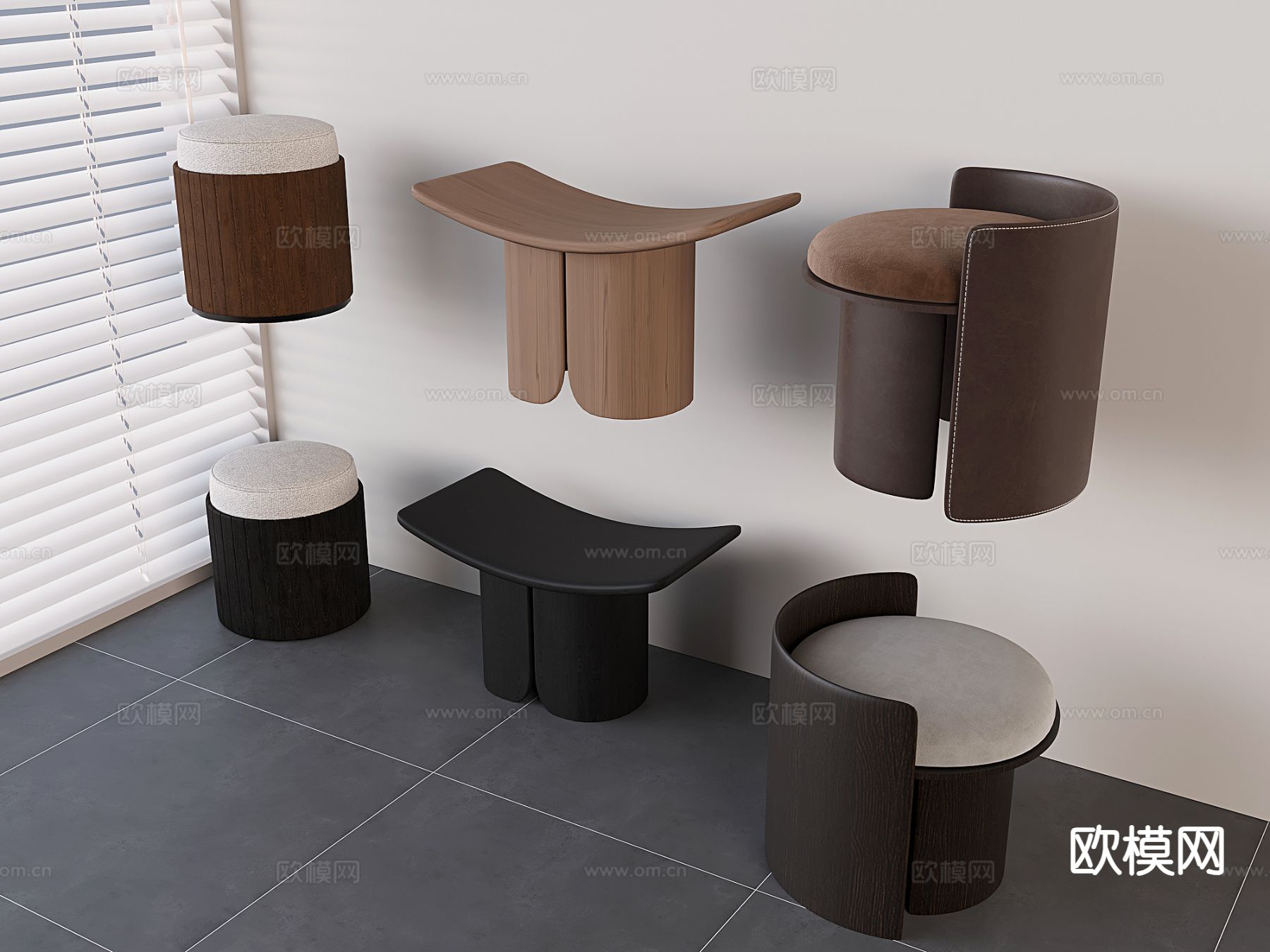 北欧实木换鞋凳 梳妆凳su模型下载（渲染图2）