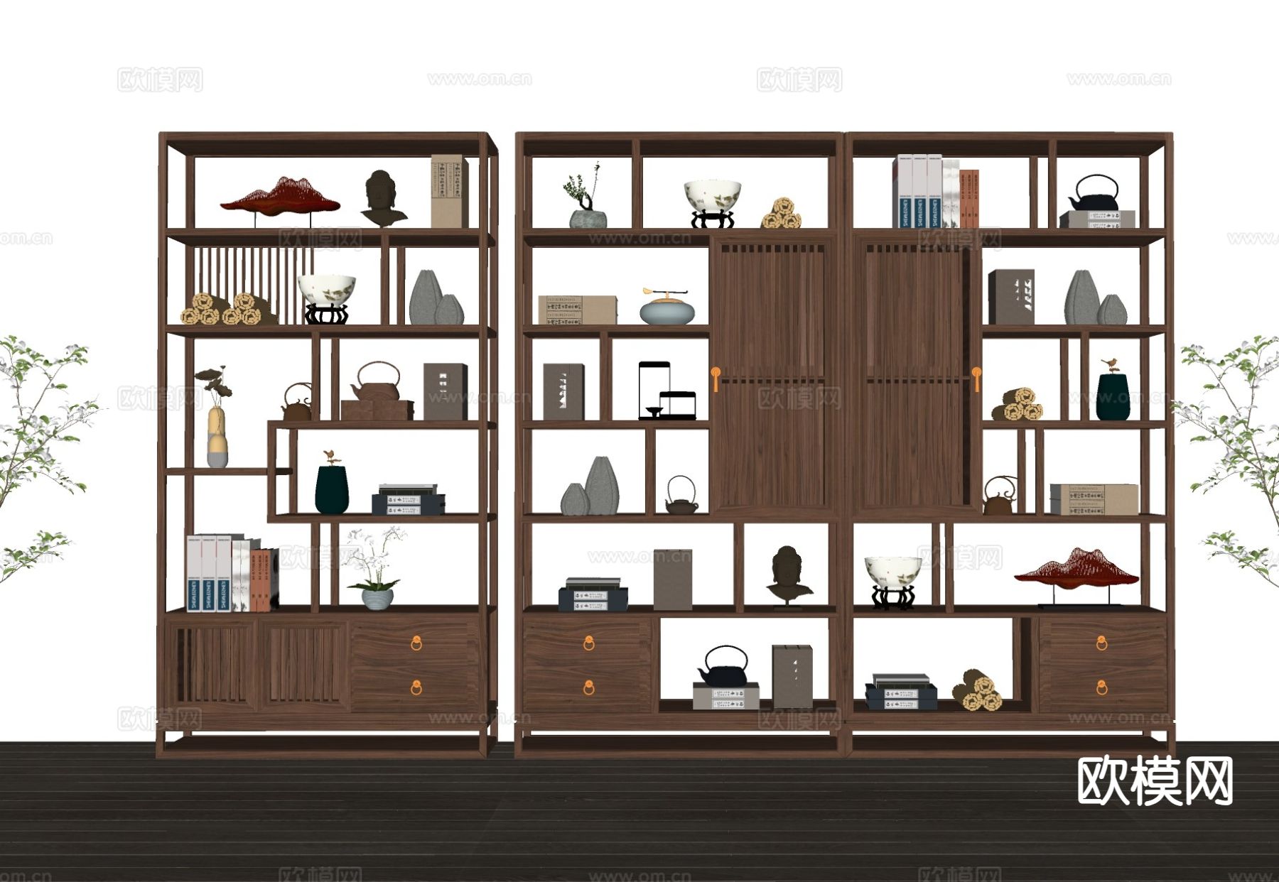 新中式博古架su模型下载（渲染图1）