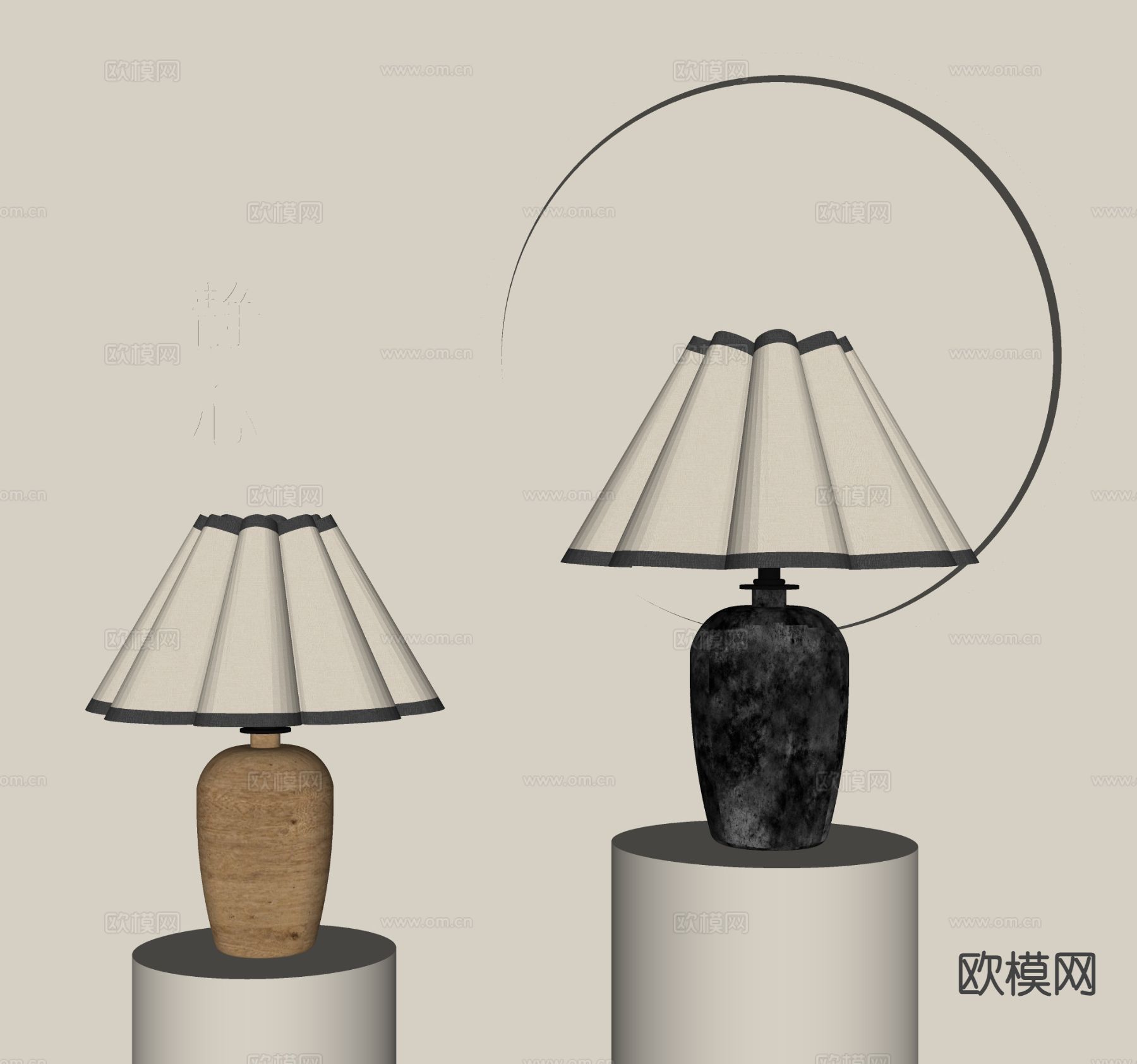 中古风台灯 床头台灯su模型