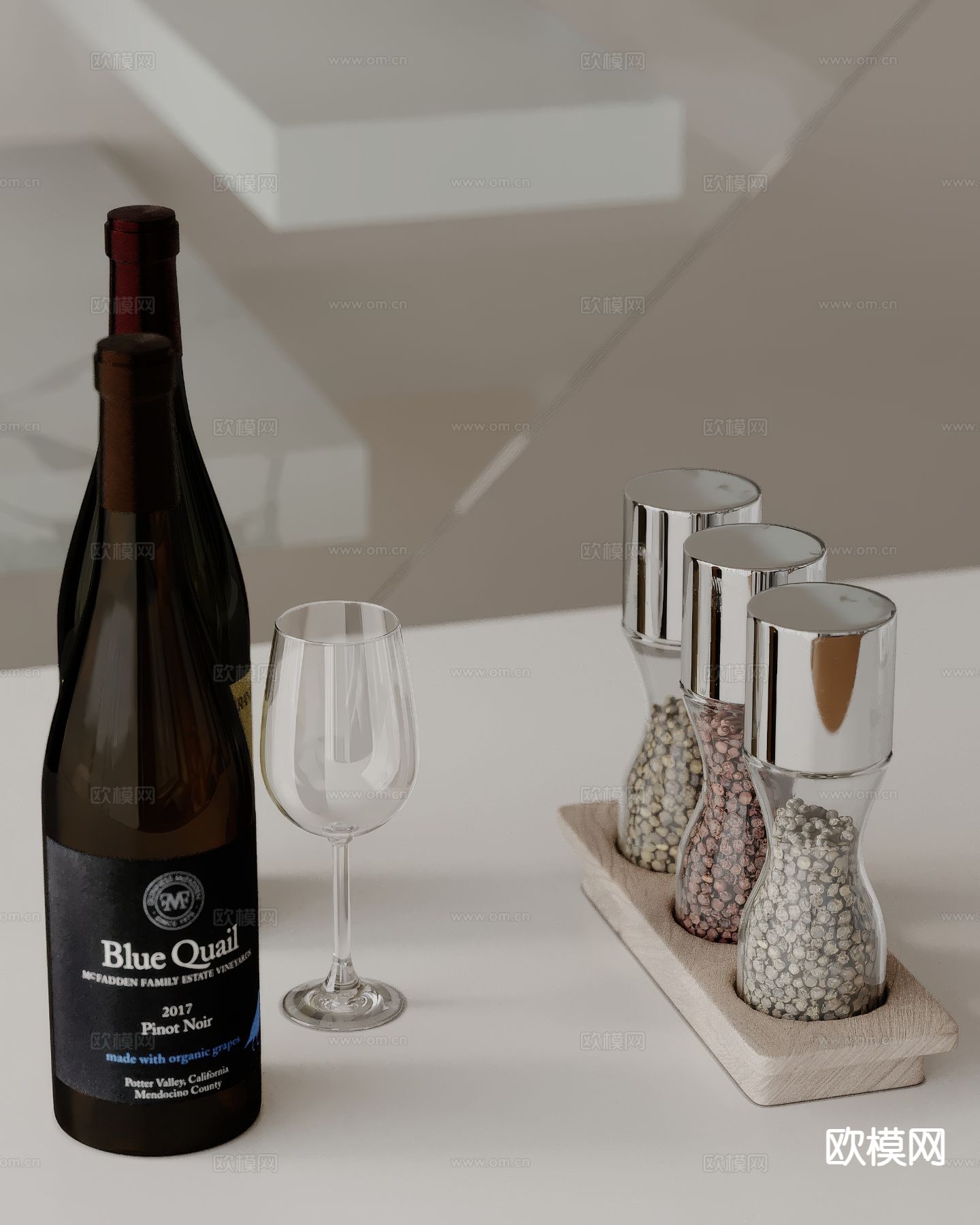 酒水 酒瓶 洋酒 高脚杯su模型下载（渲染图2）