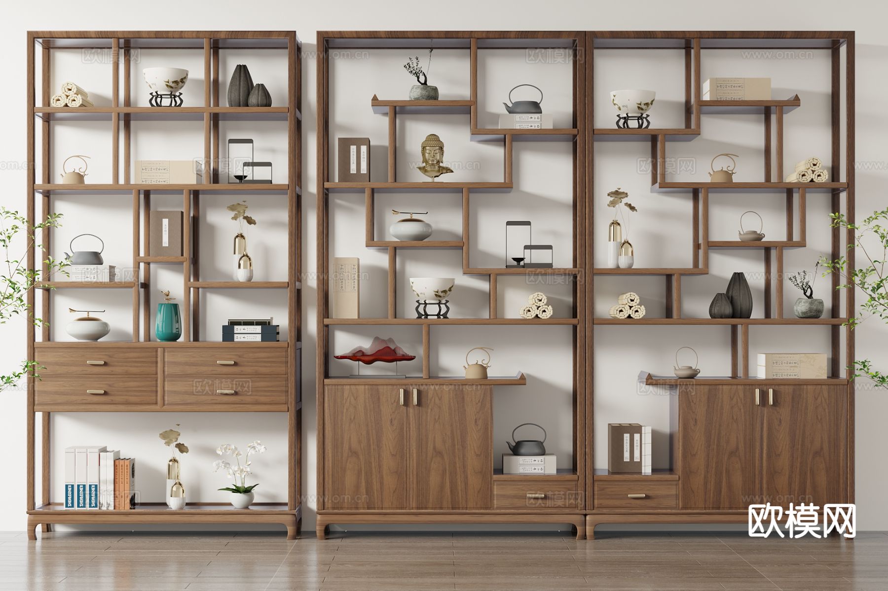 新中式博古架su模型下载（渲染图2）
