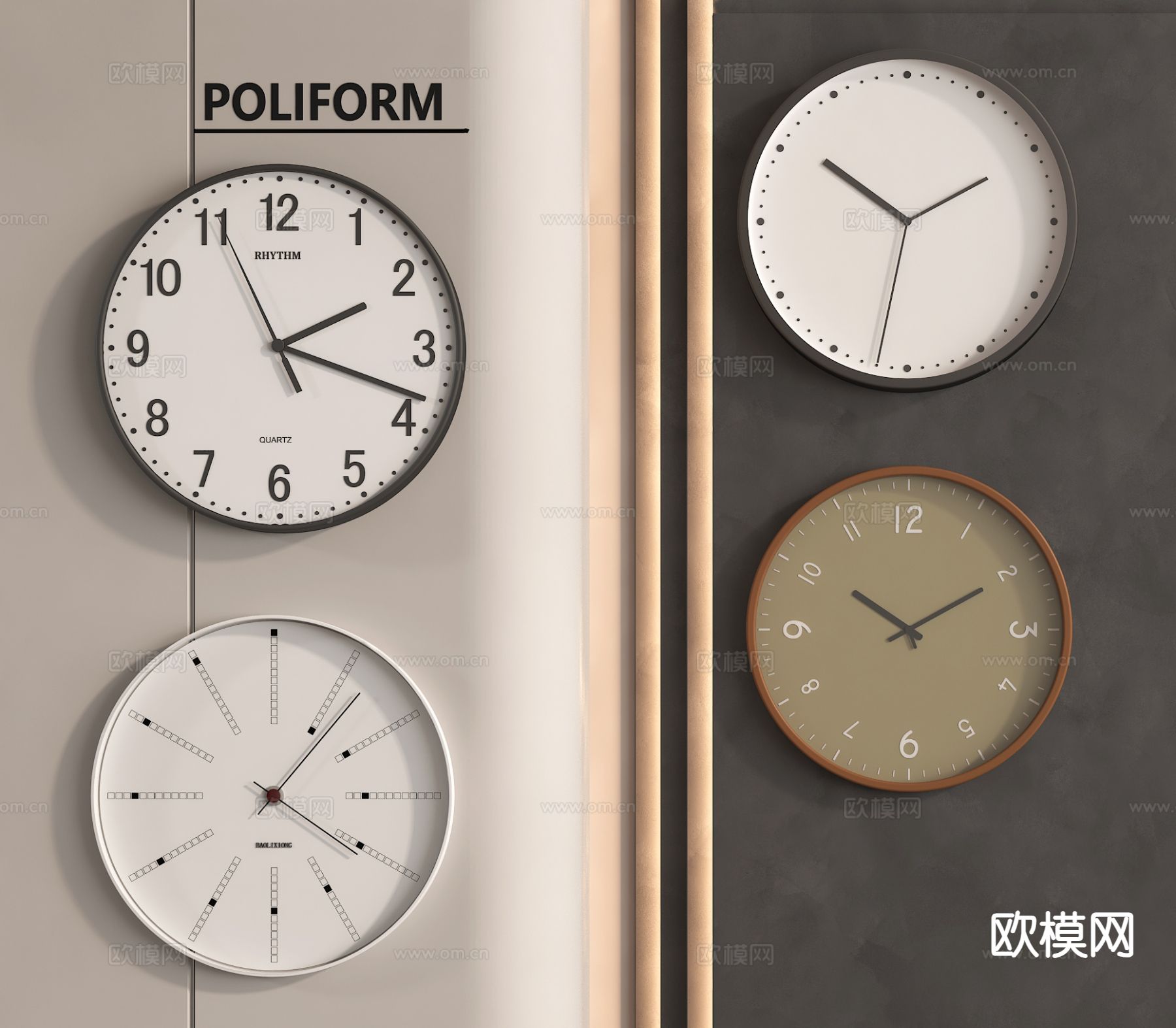 现代钟表 挂钟su模型下载（渲染图2）