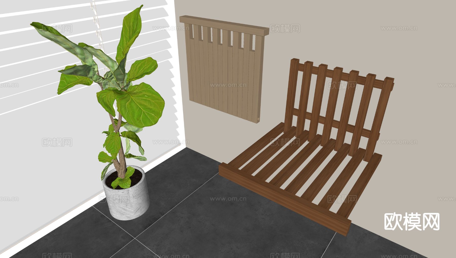 中古风换鞋凳 暗藏换鞋凳su模型下载（渲染图1）