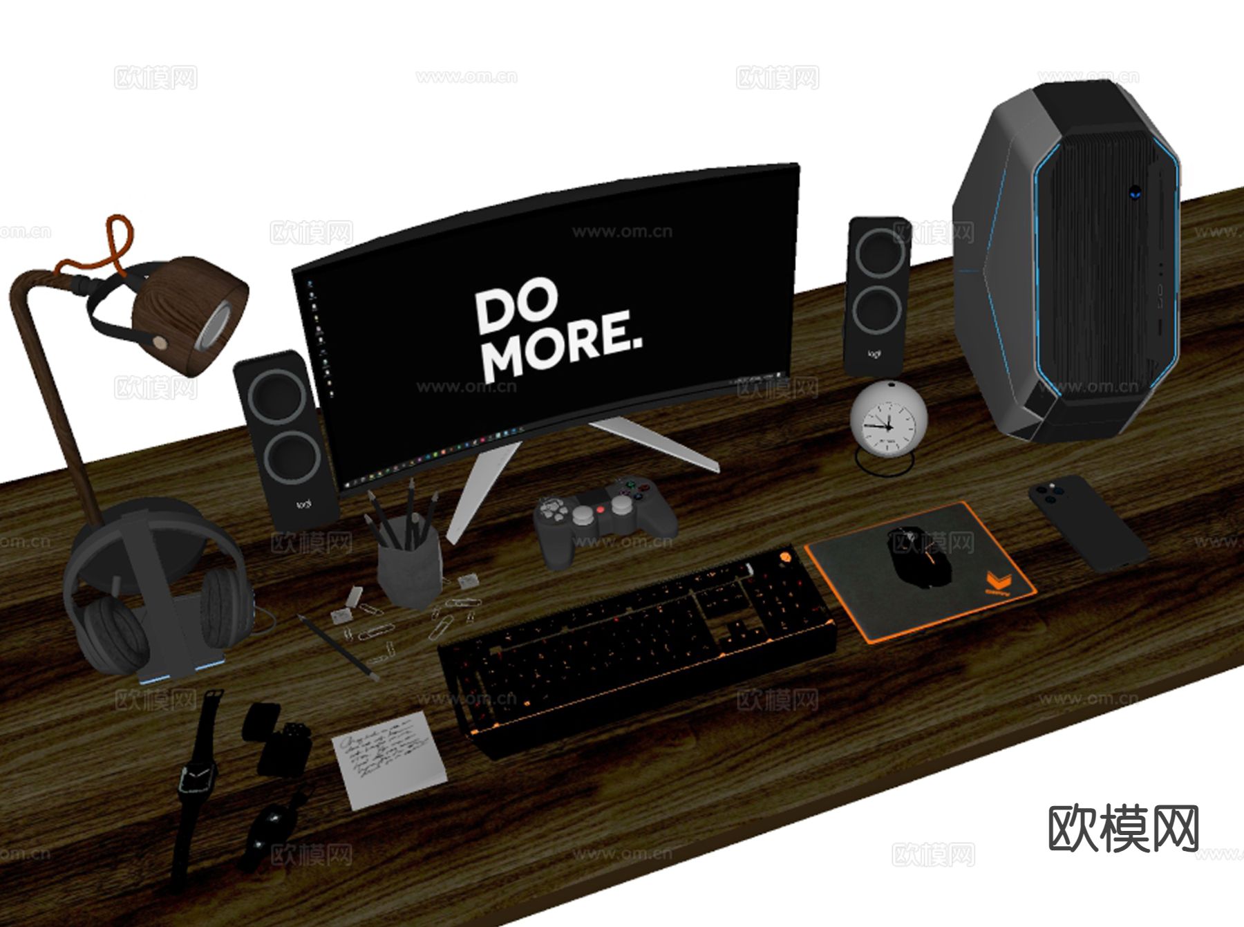 办公用品 桌面摆件 台式电脑 显示器 主机su模型下载（渲染图1）