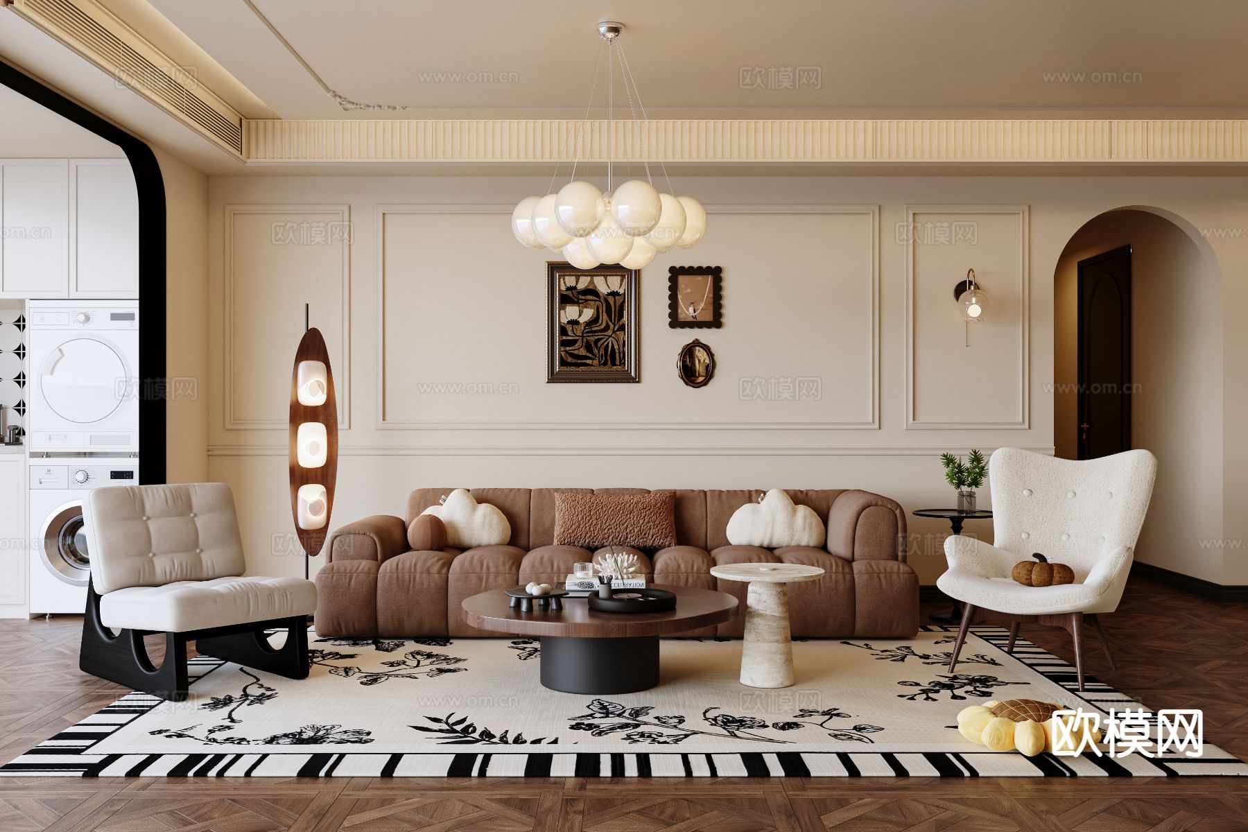 中古风客厅su模型下载（渲染图2）