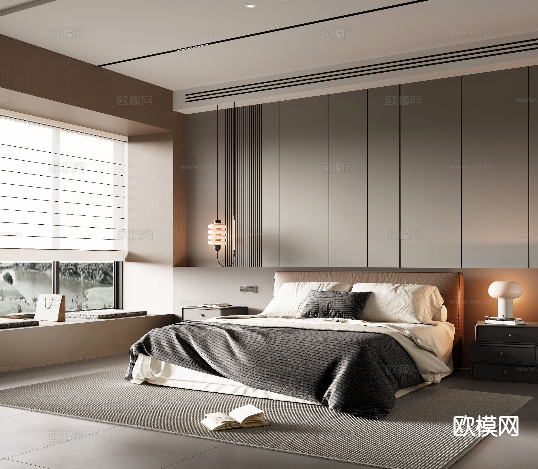 意式简约卧室 主人房 主卧su模型下载（渲染图2）