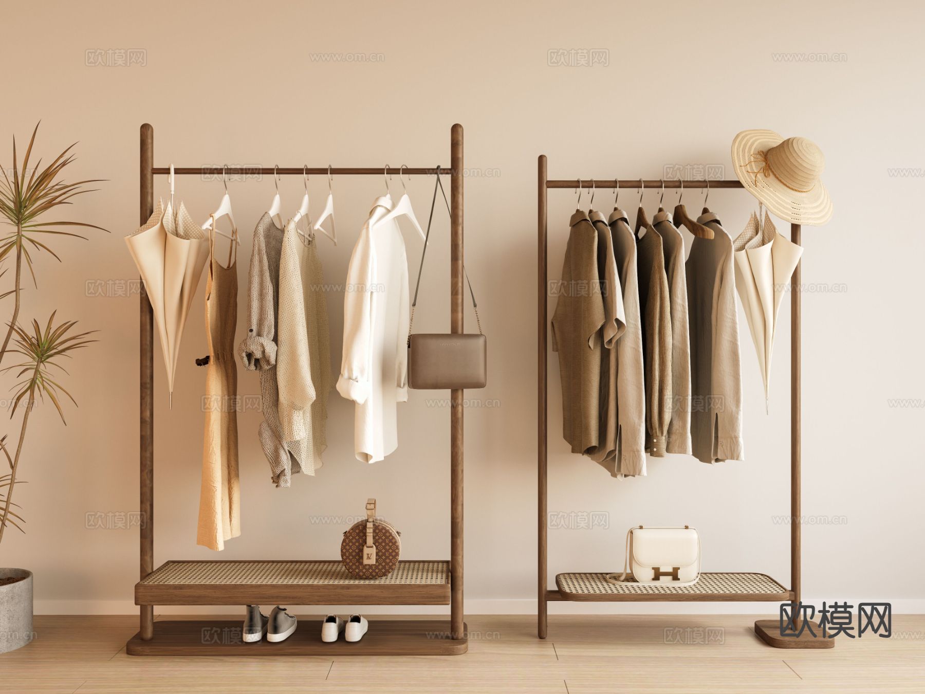 侘寂衣架 落地衣架su模型下载（渲染图2）