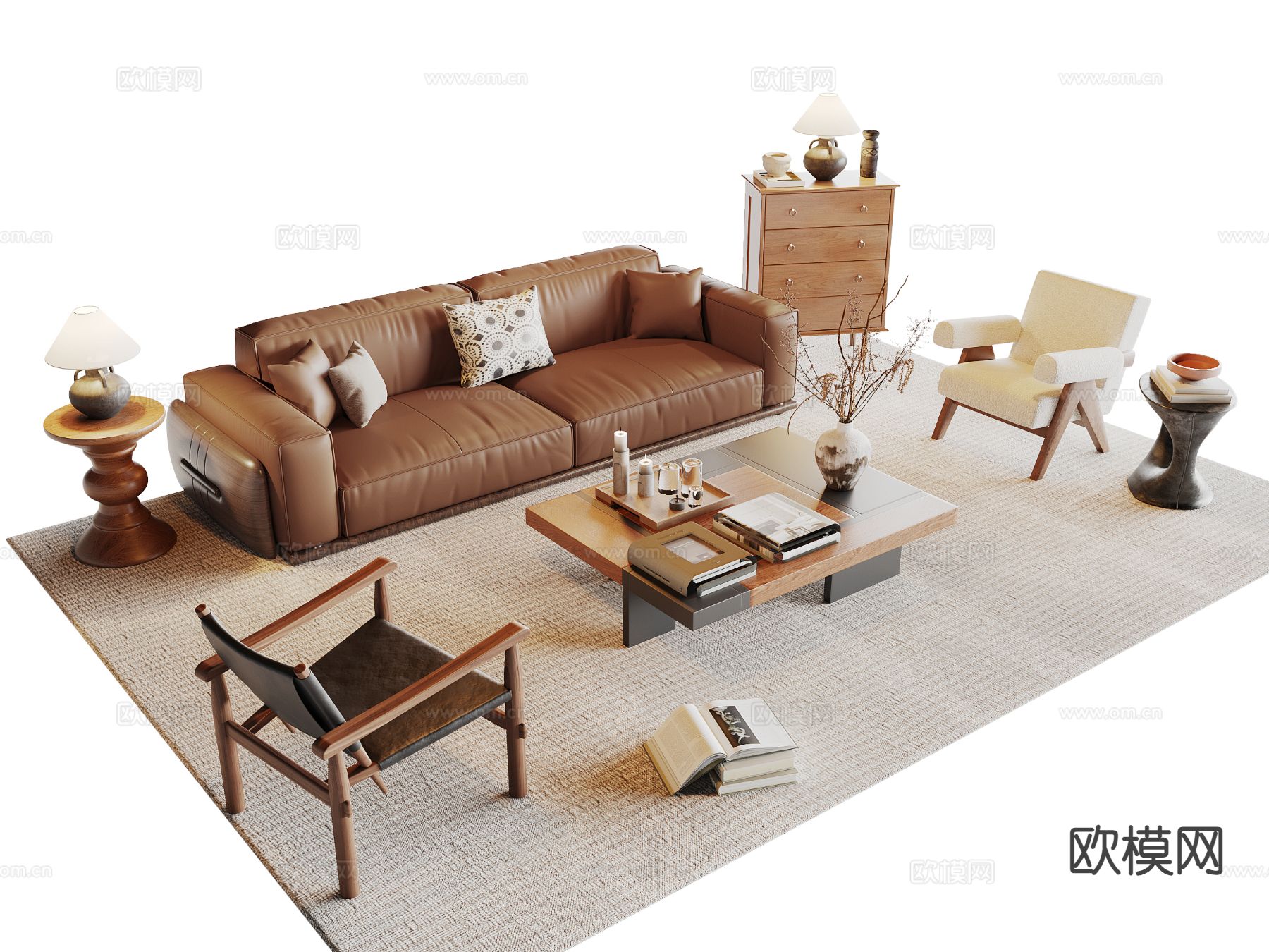 中古风组合沙发su模型下载（渲染图2）