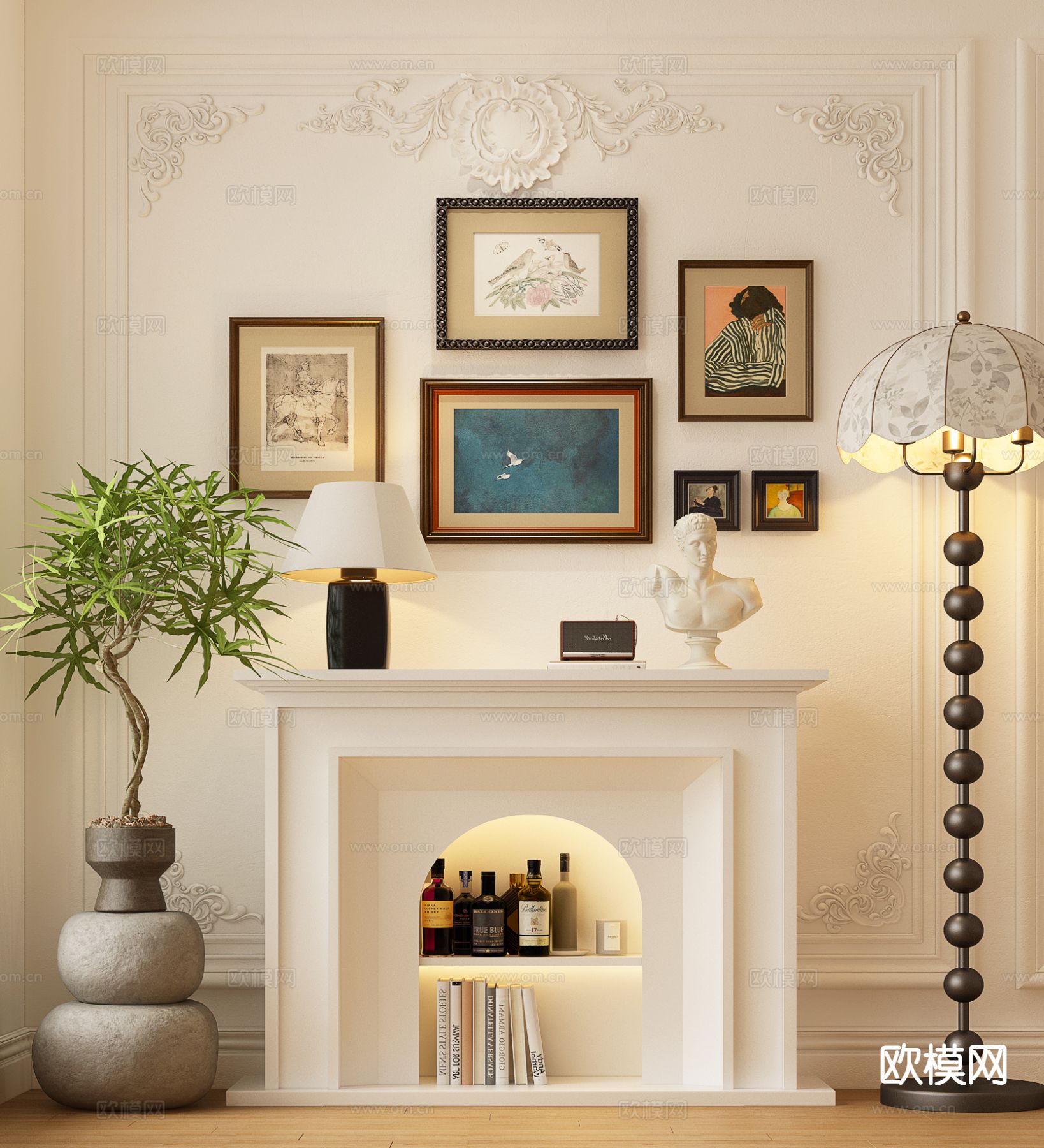 法式壁炉su模型下载（渲染图3）