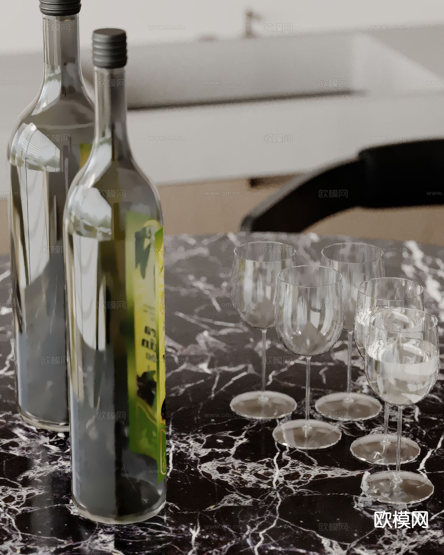 酒水 高脚杯 酒瓶su模型下载（渲染图2）