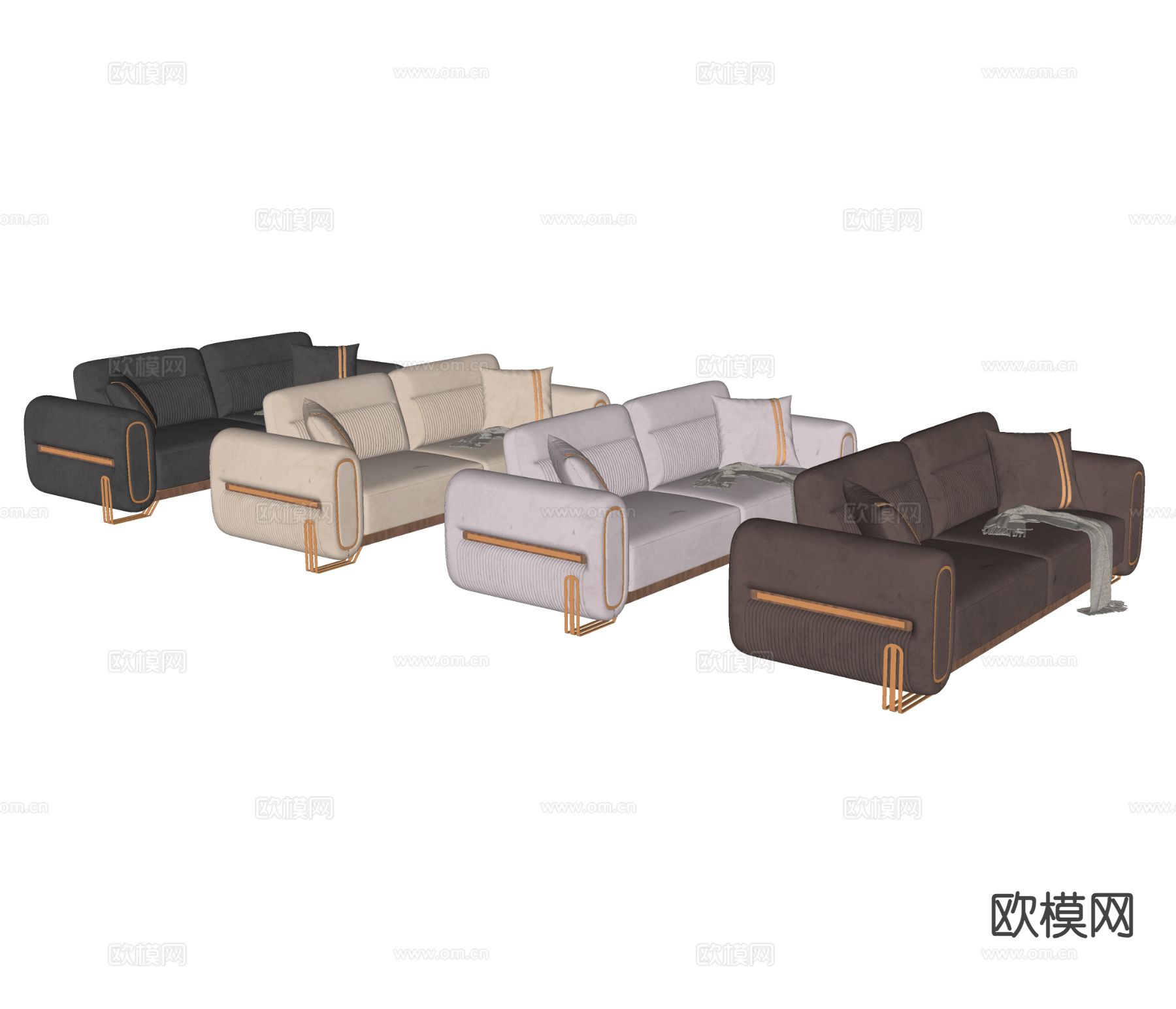 轻奢沙发 双人沙发su模型下载（渲染图1）