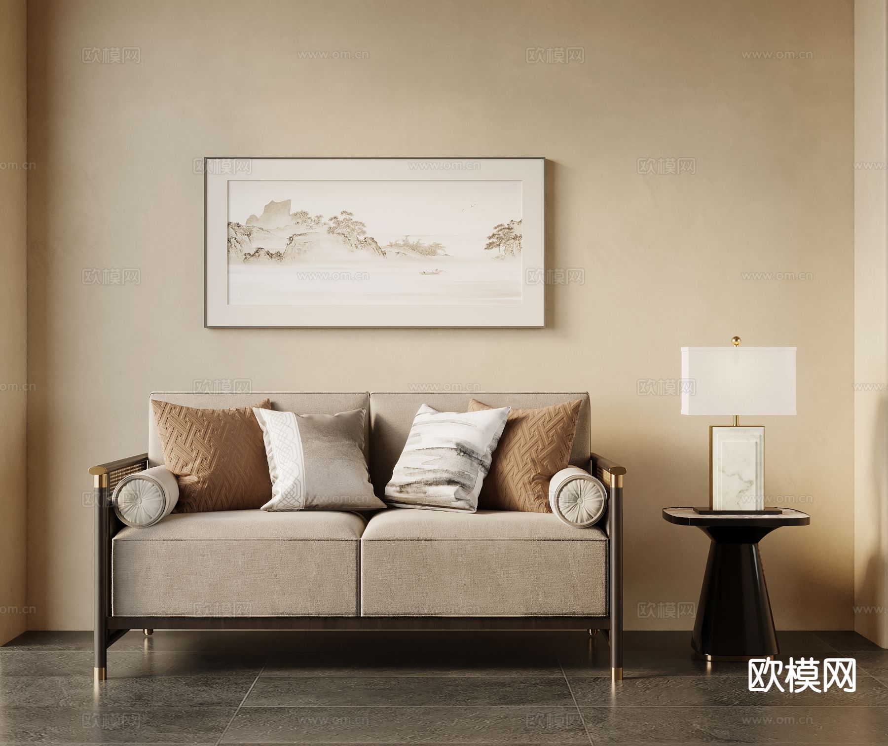 新中式双人沙发3d模型下载