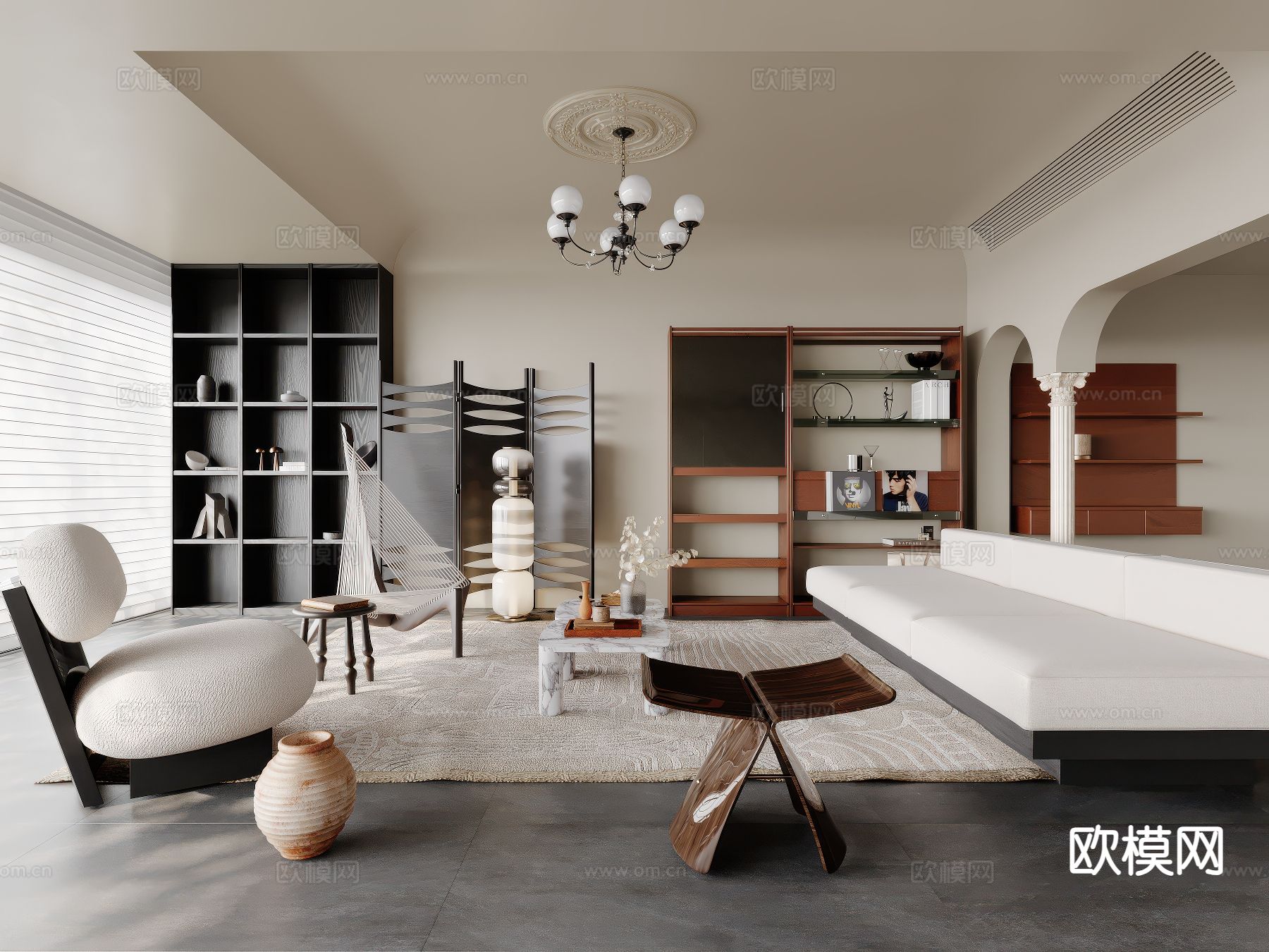 中古风客厅su模型下载（渲染图2）