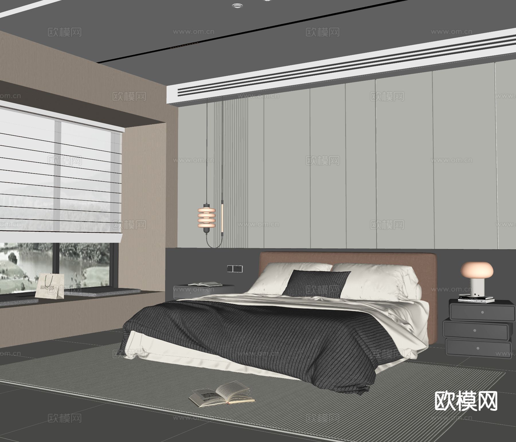 意式简约卧室 主人房 主卧su模型下载（渲染图1）
