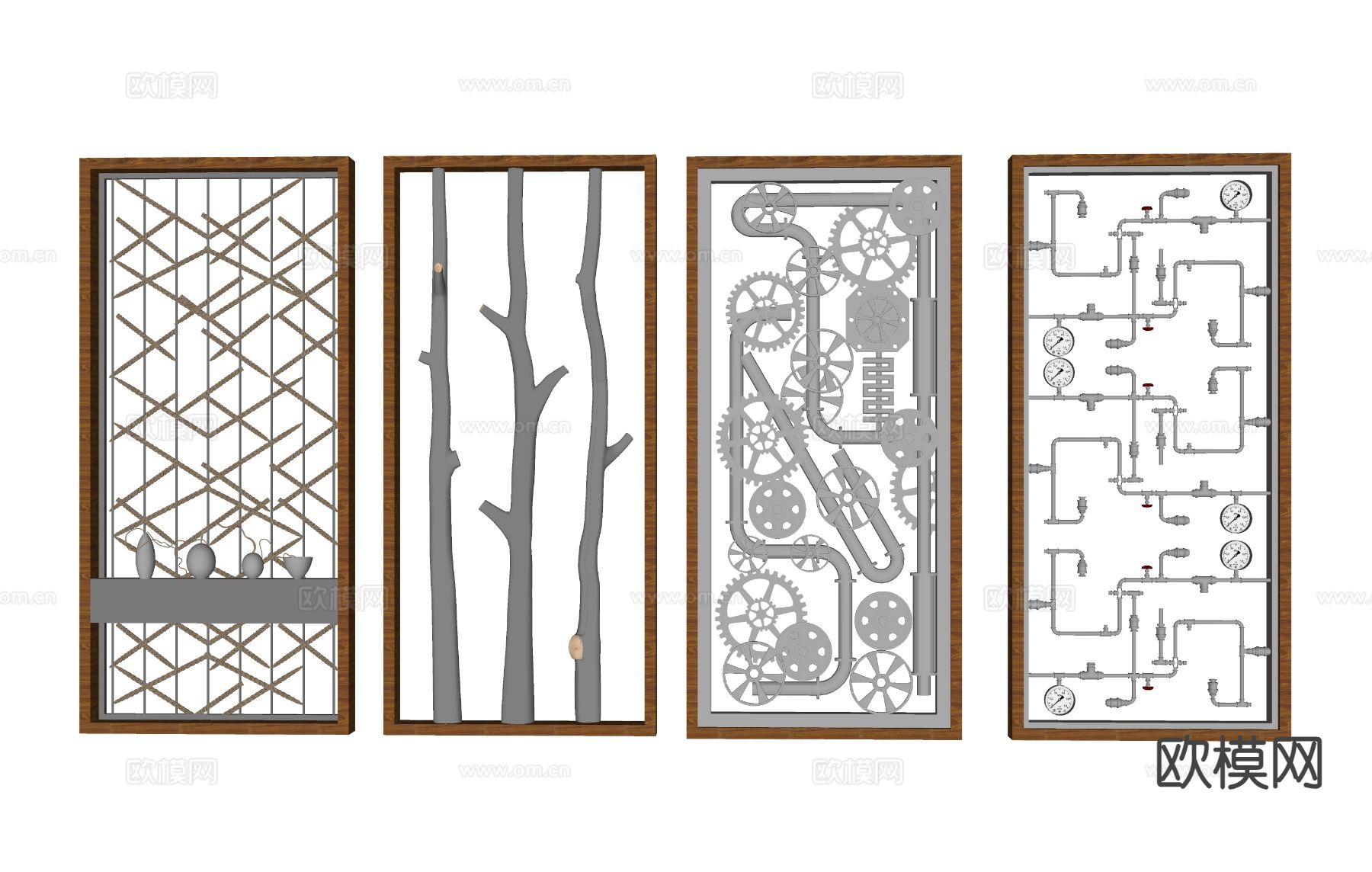 工业风屏风 艺术隔断su模型下载（渲染图1）