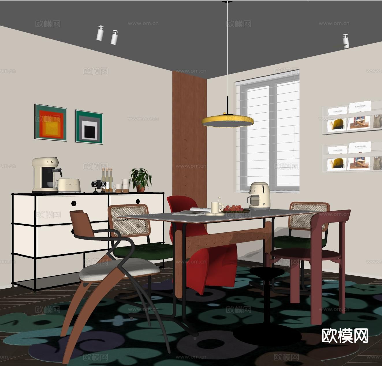 现代餐厅su模型下载（渲染图1）