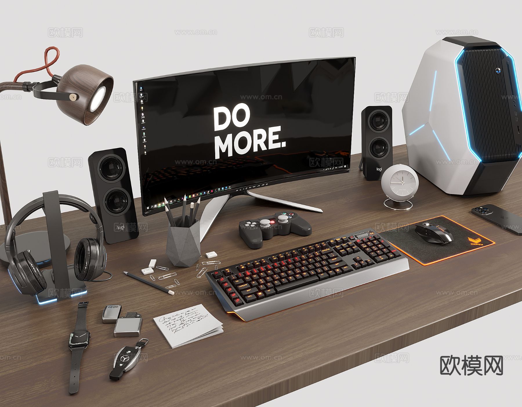 办公用品 桌面摆件 台式电脑 显示器 主机su模型下载（渲染图2）