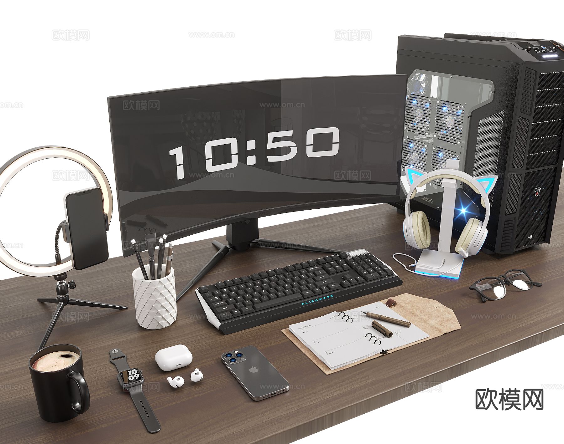 办公用品 桌面摆件 台式电脑 显示器 主机su模型下载（渲染图2）