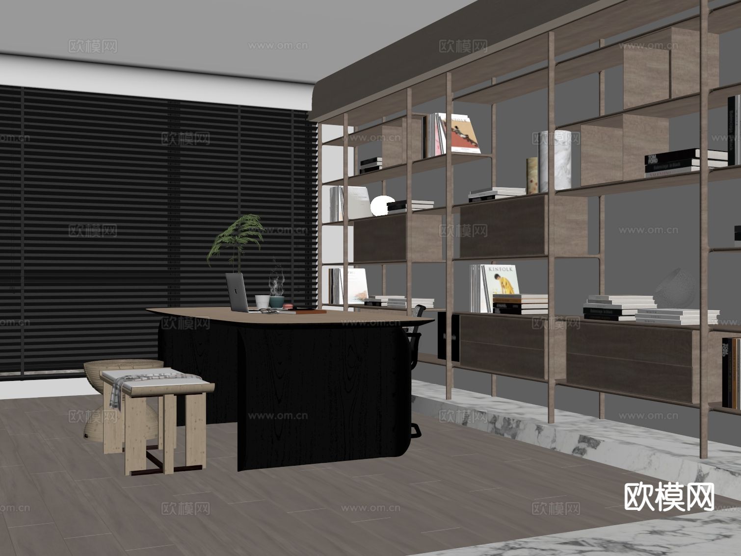 现代书房su模型下载（渲染图1）