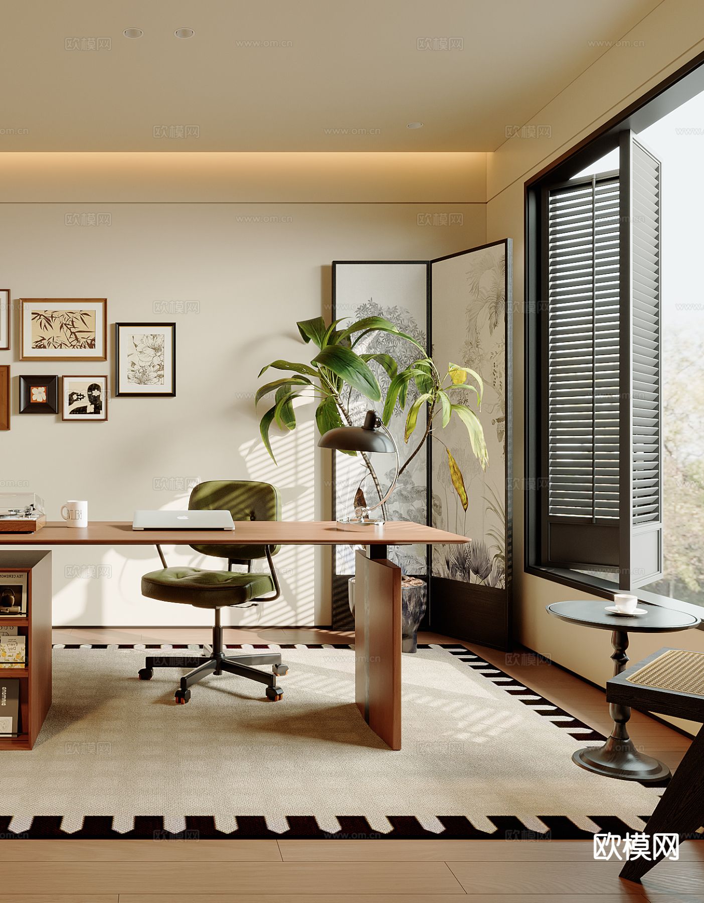 中古风书房3d模型下载（渲染图3）