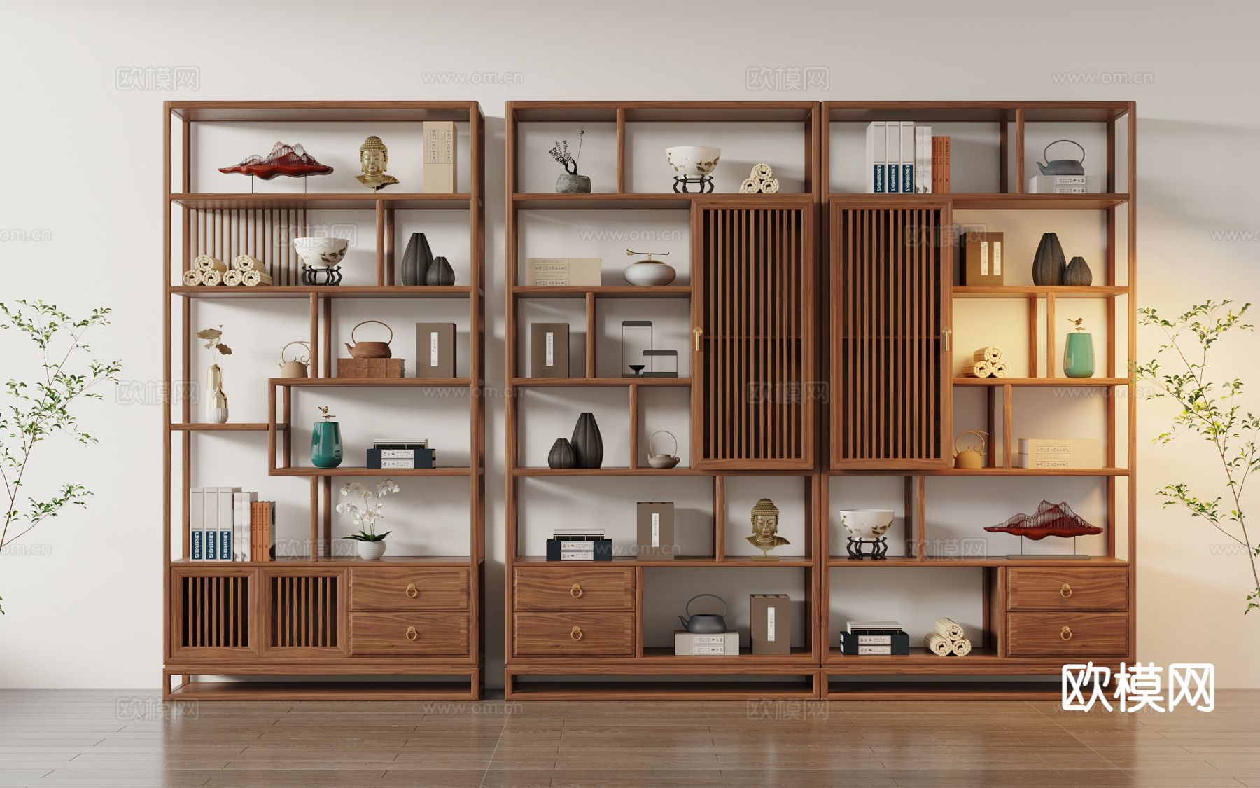 新中式博古架su模型下载（渲染图2）