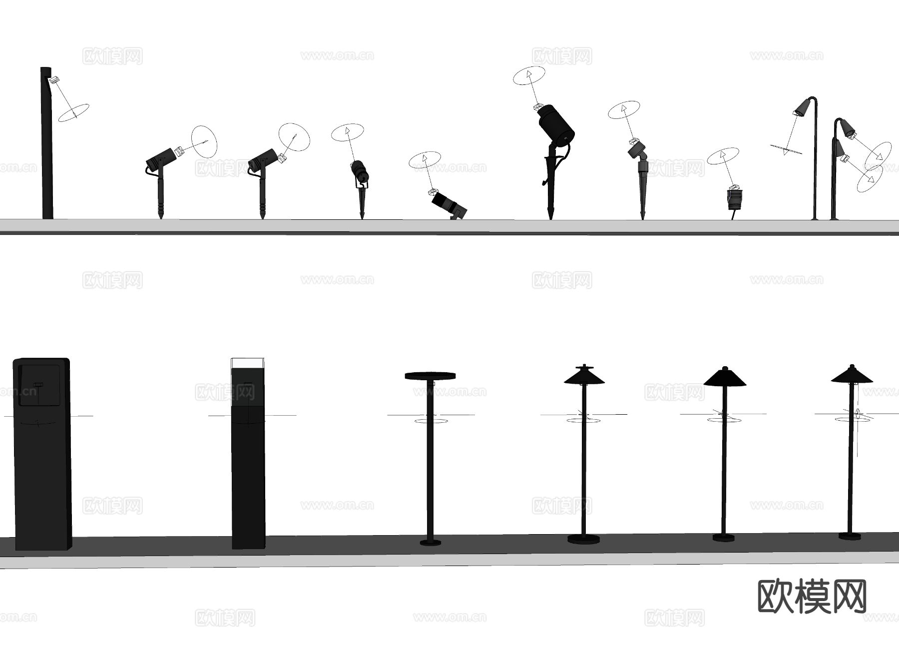 现代庭院景观灯 草坪灯 雾化灯su模型下载（渲染图1）