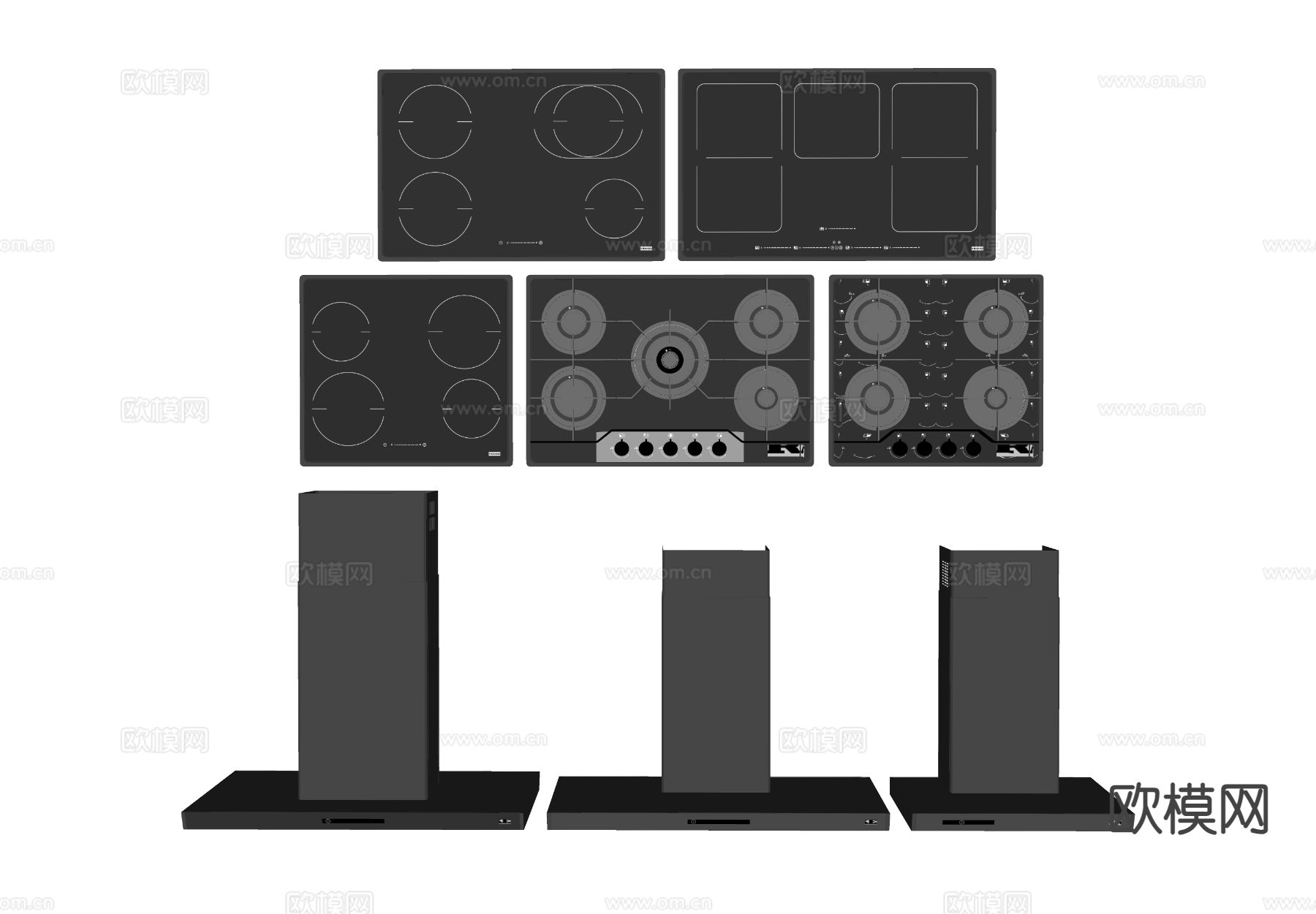 油烟机 电磁炉 煤气灶su模型下载（渲染图1）