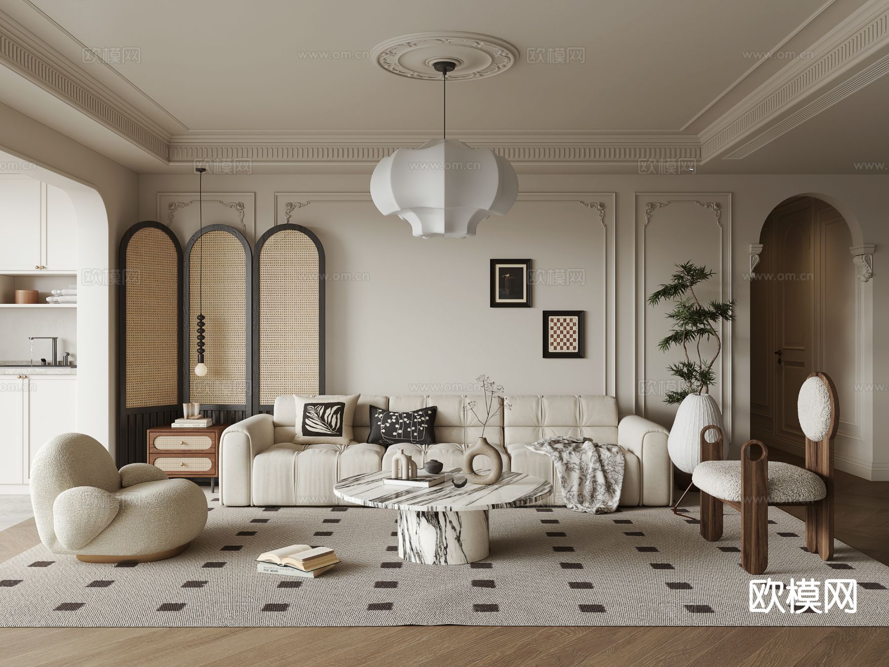 法式客厅su模型下载（渲染图2）