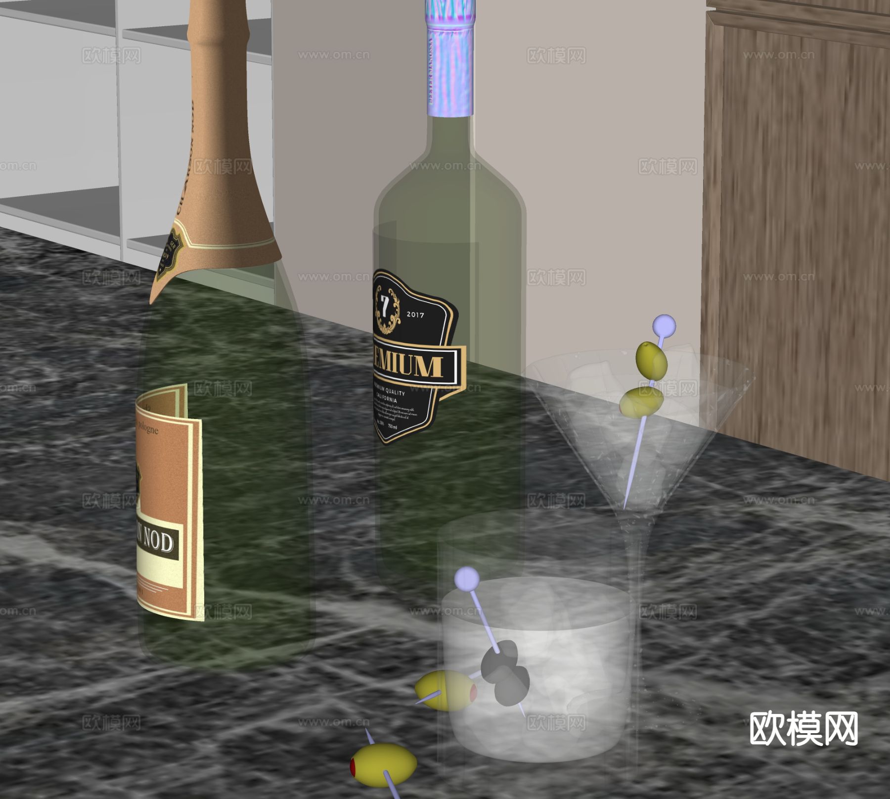 酒水 酒瓶 洋酒 酒杯su模型下载（渲染图1）