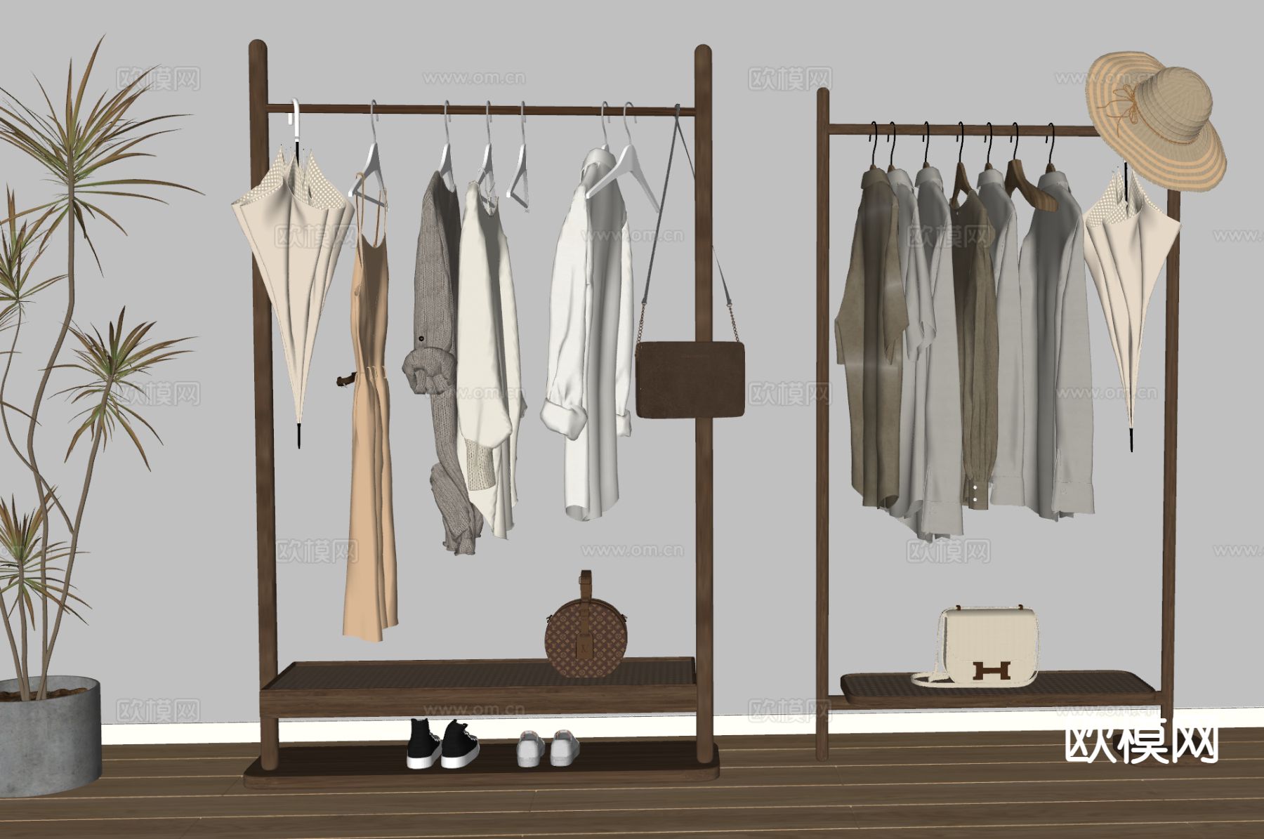侘寂衣架 落地衣架su模型下载（渲染图1）