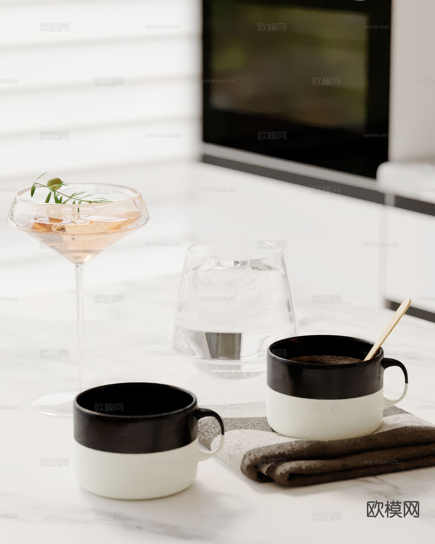 酒杯 酒水 香槟 高脚杯su模型下载（渲染图2）