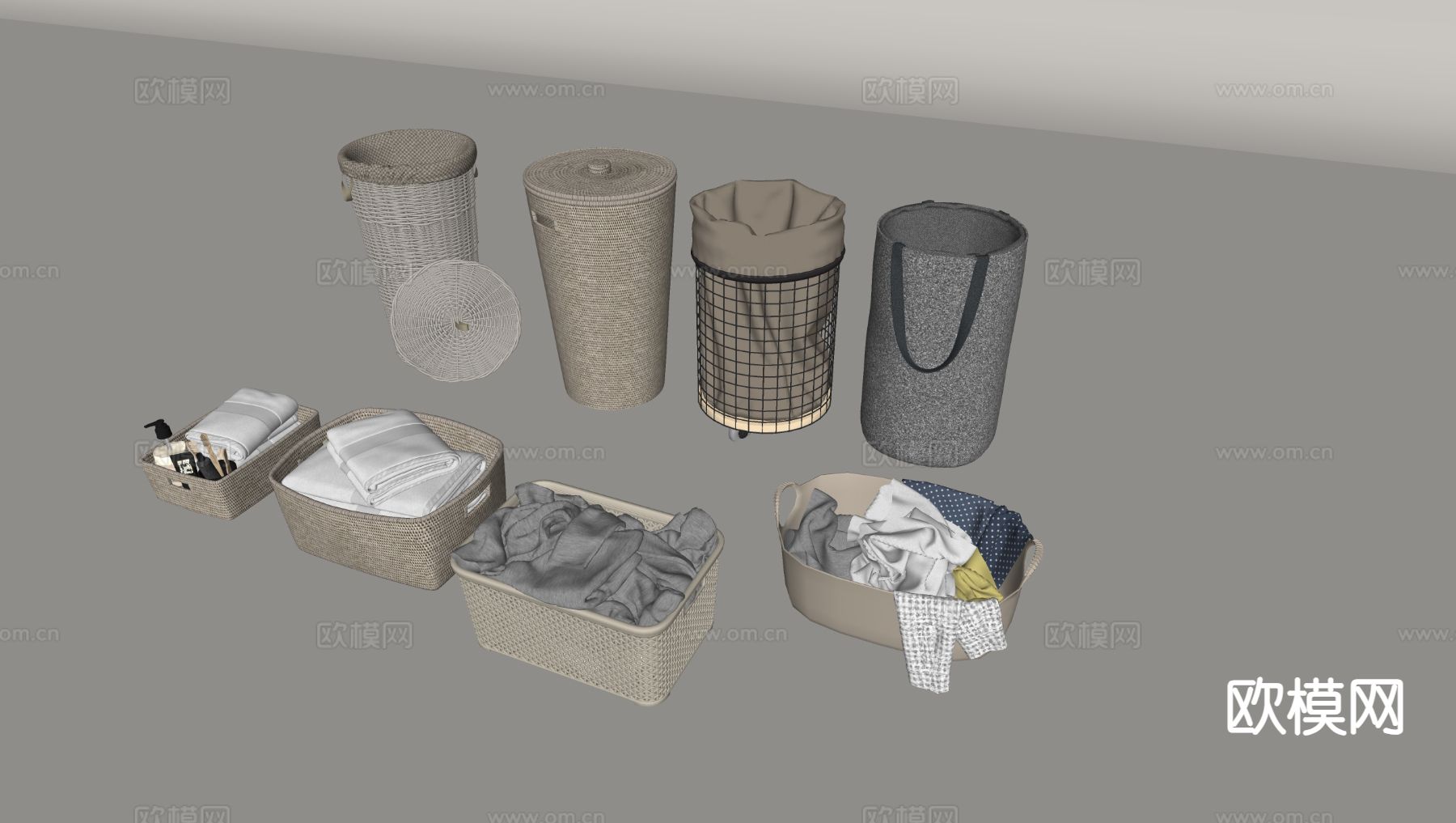 北欧收纳筐 收纳箱 生活用品su模型下载（渲染图1）