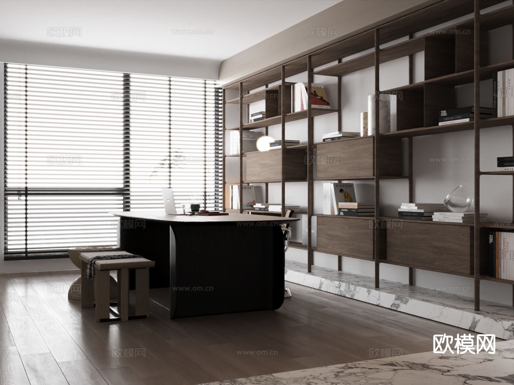 现代书房su模型下载（渲染图2）