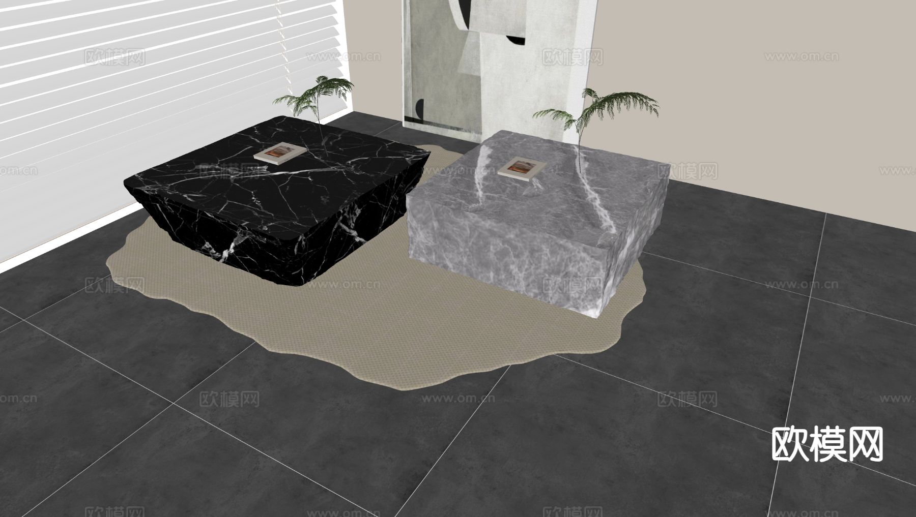 轻奢茶几 大理石茶几su模型下载（渲染图1）
