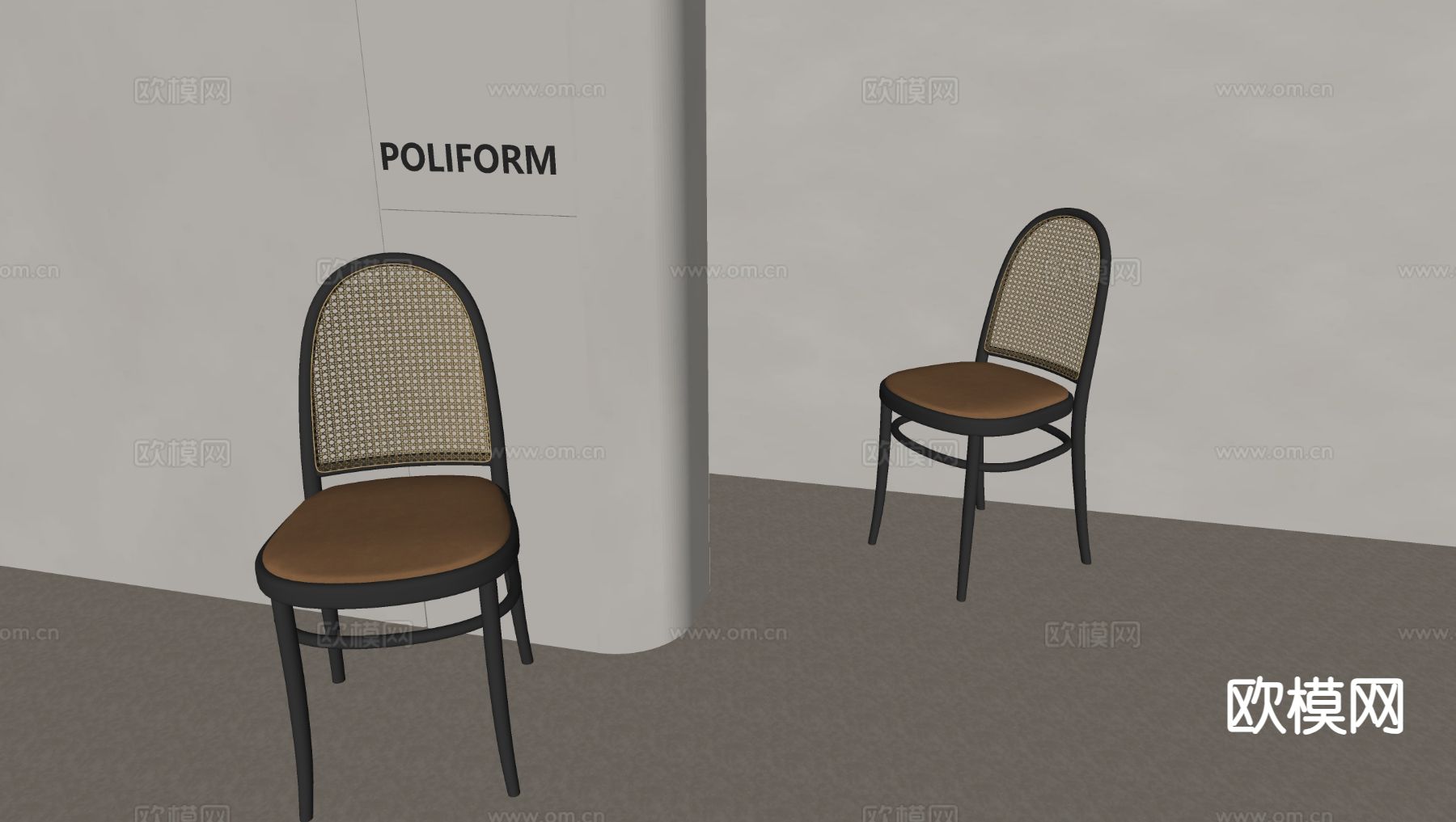 中古风椅子 藤编椅 餐椅su模型下载（渲染图1）
